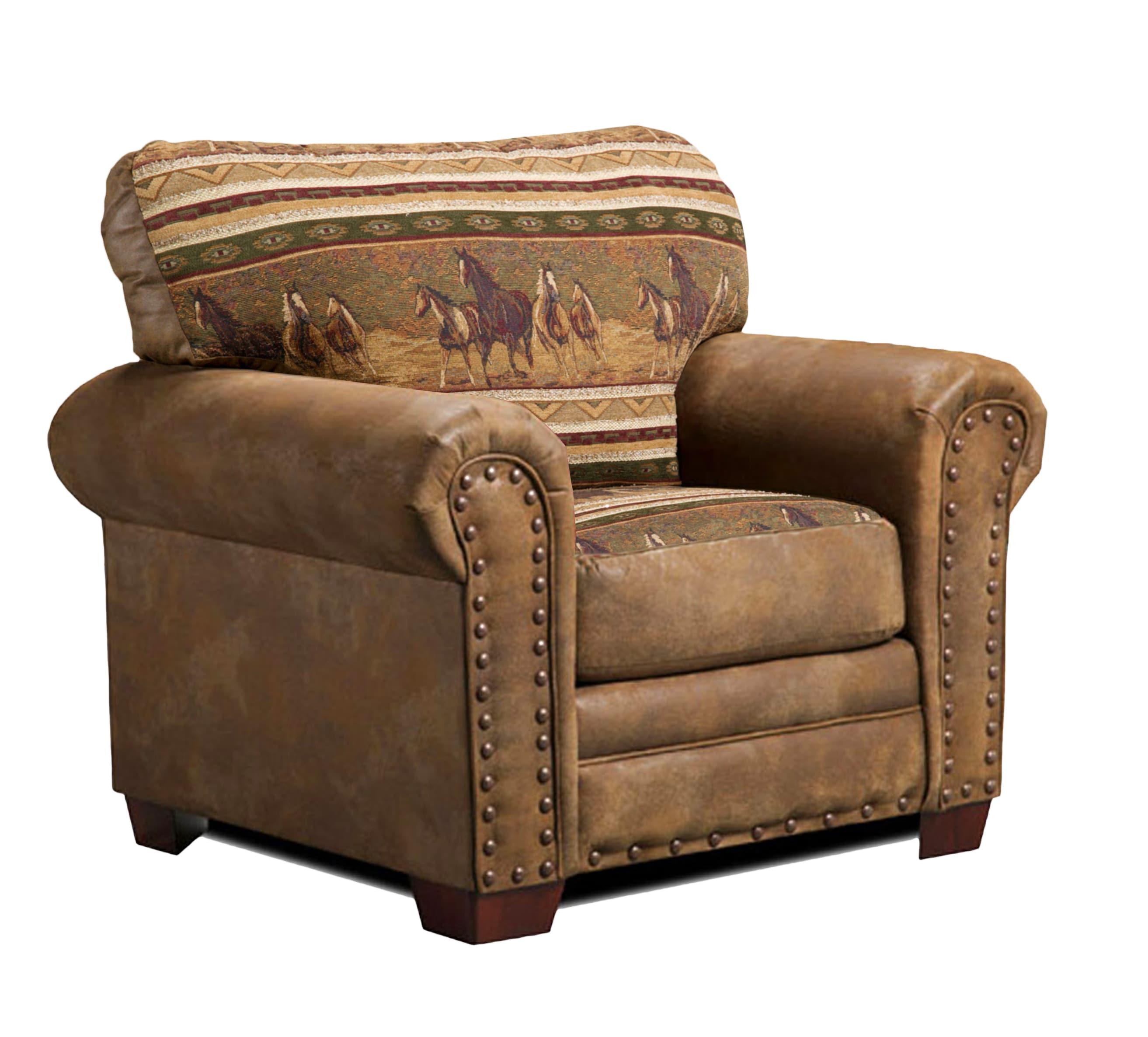 American Furniture Classics Microfiber Wild Horses Arm Chair in Brown