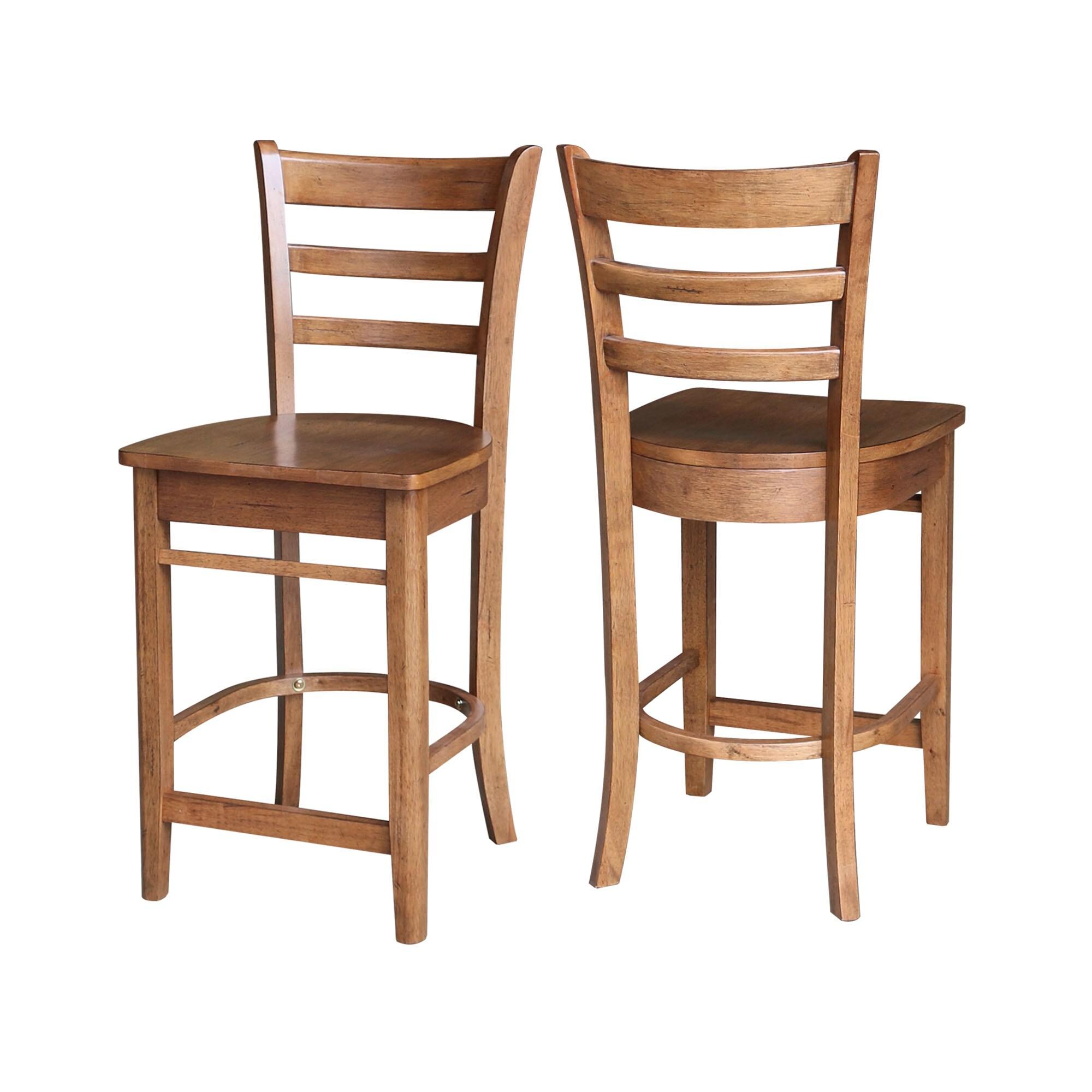 International Concepts 24" Emily Counter Height Barstool Distressed Oak: Hardwood Frame, Ladder-Back Design