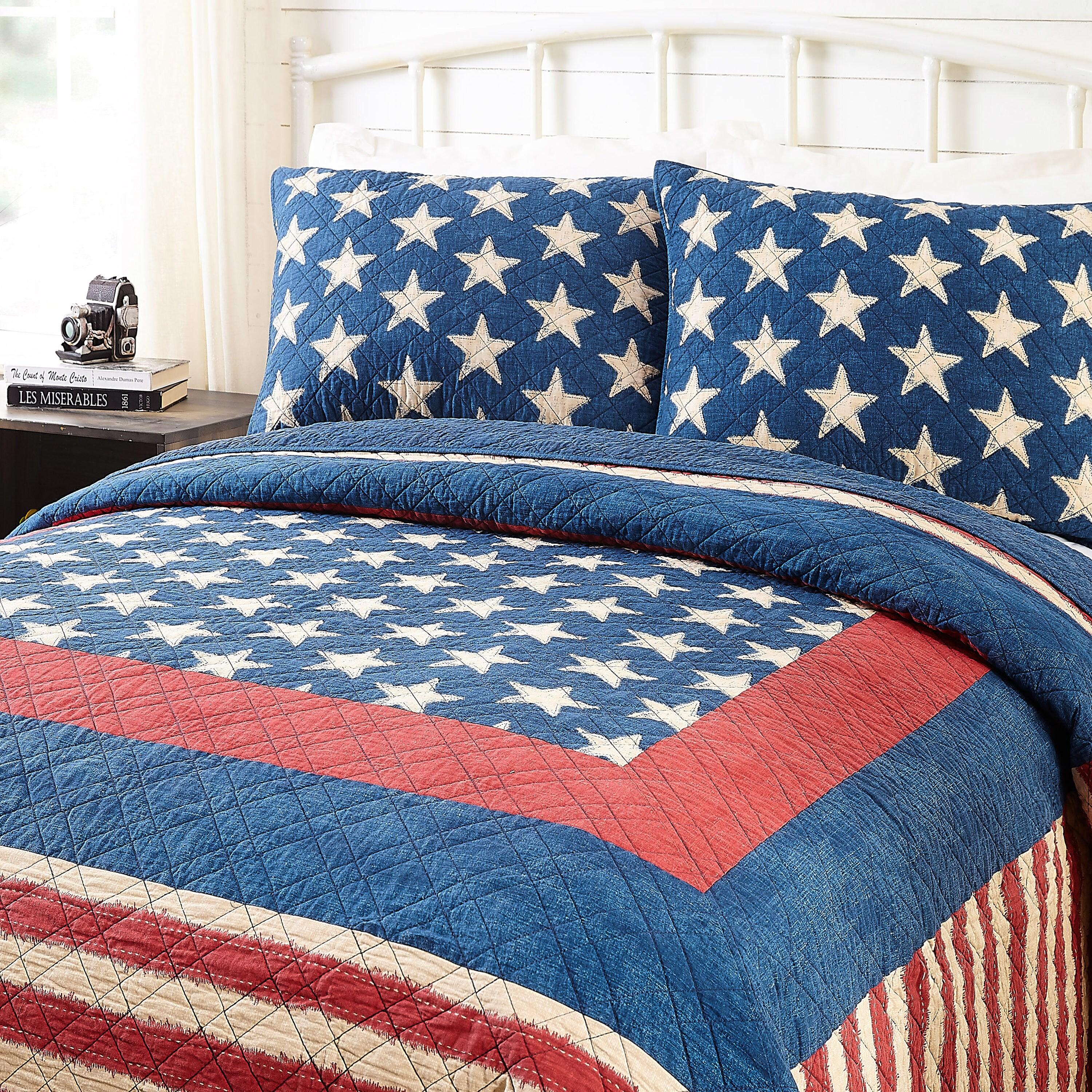 Modern Heirloom Americana Patch 100% Cotton 3-Piece Quilt/Coverlet Set