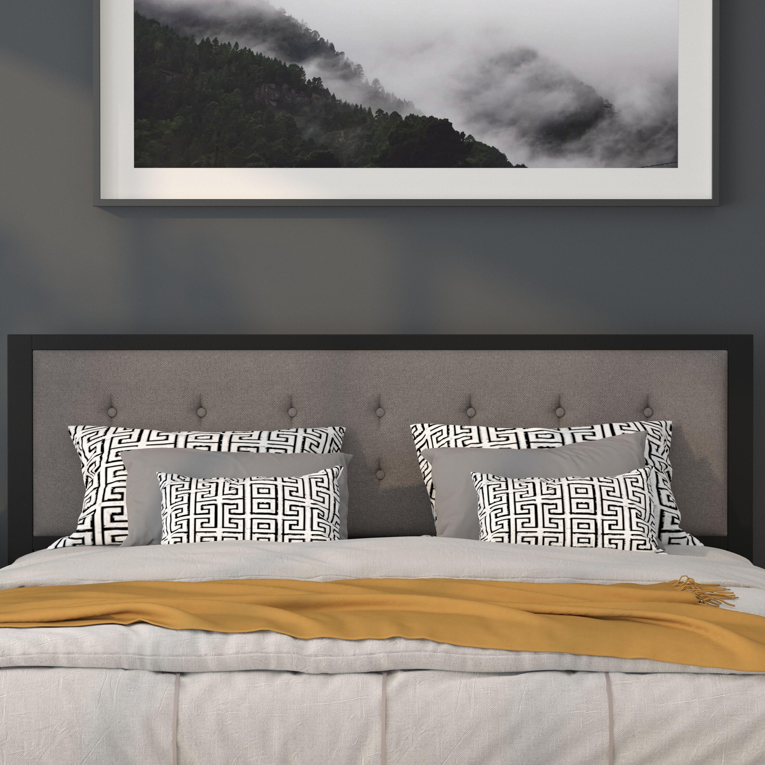 Flash Furniture Bristol Metal Tufted Upholstered King Size Headboard in Dark Gray Fabric