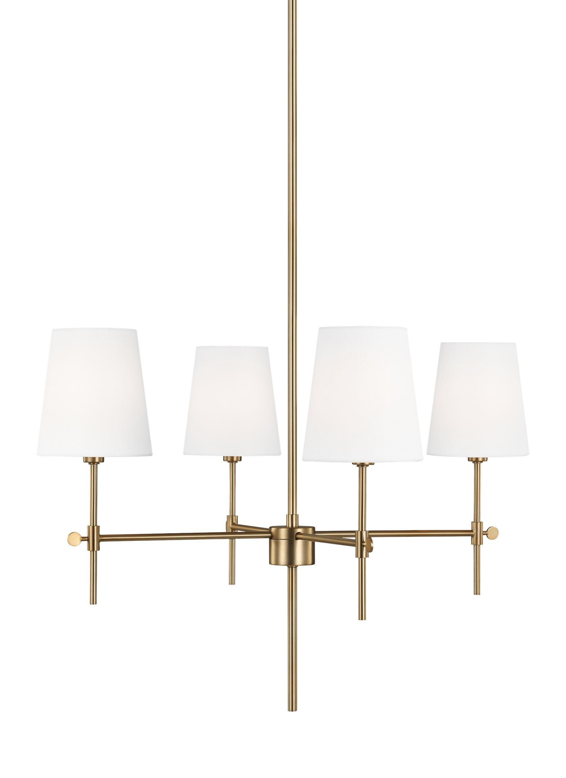Satin Brass 4-Light Chandelier with White Linen Shades