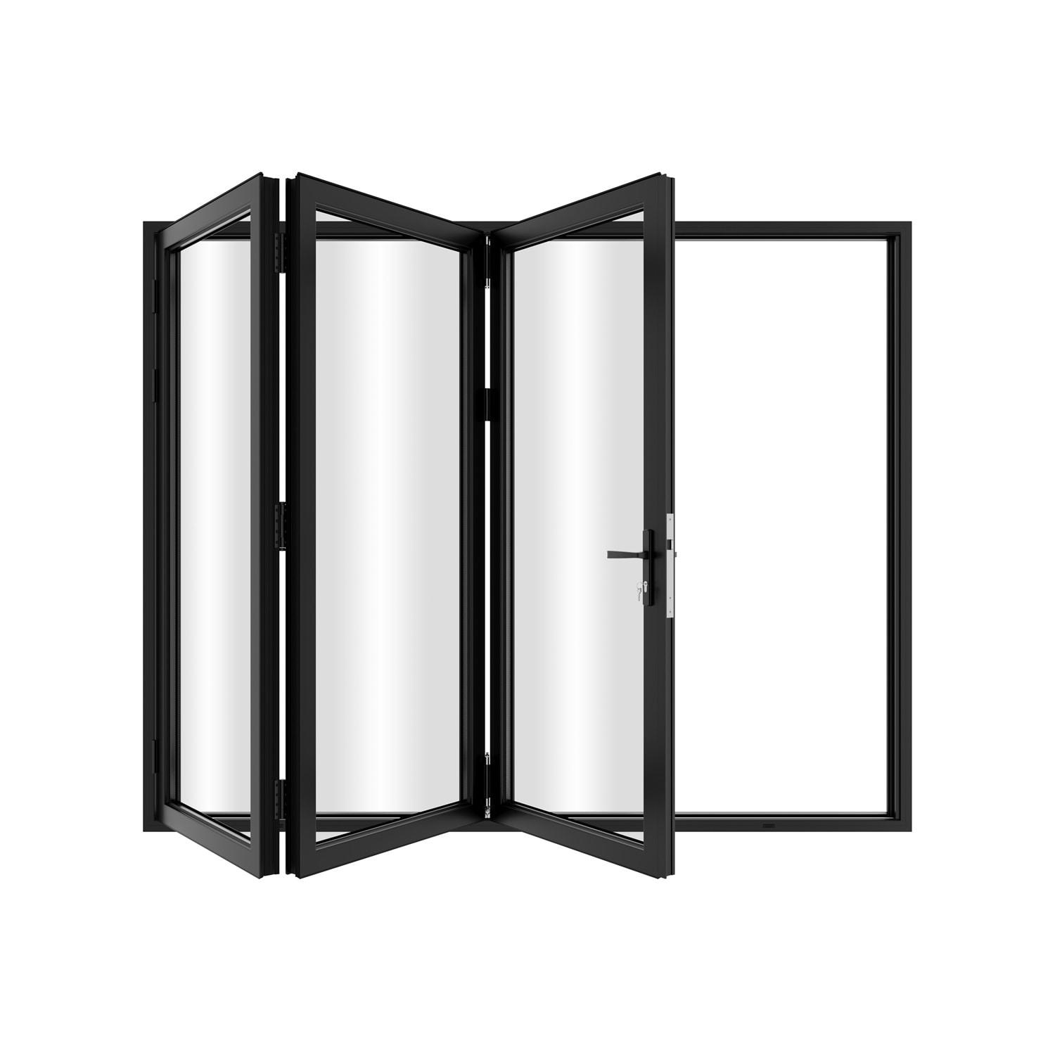 KaMic KaMic 96" inch - 3 Panels Glass Aluminum Folding Door In Black