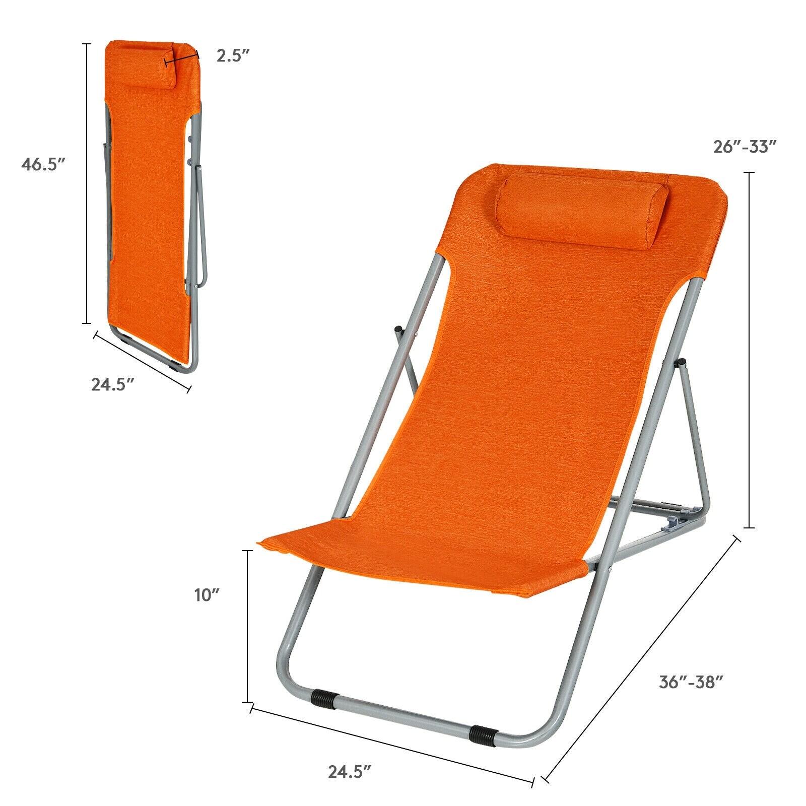 Tangkula 2 PCS Beach Chair Lounger Reclining Folding Chair w/3-Position Adjustable Backrest Orange