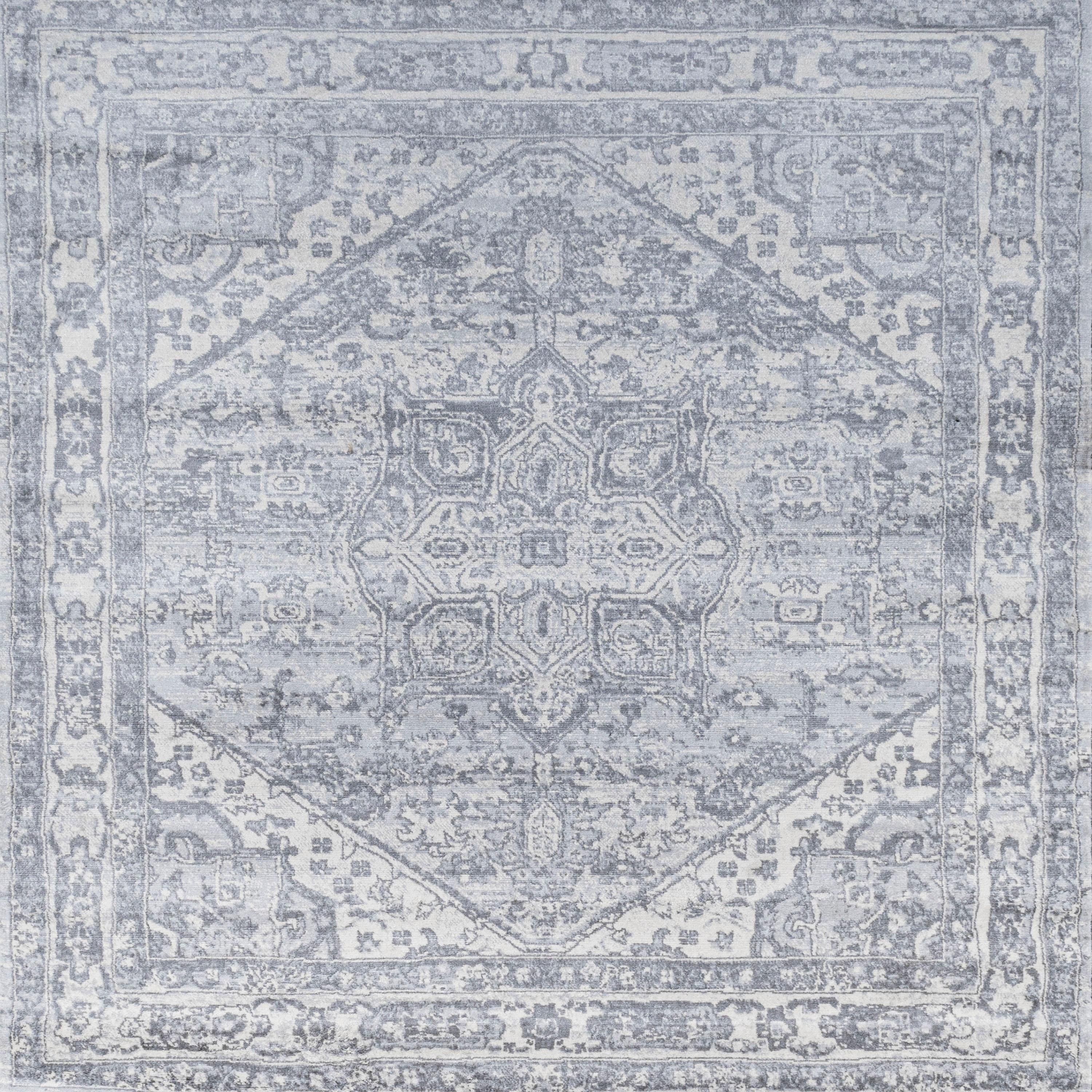6' x 6' Modern Persian Vintage Medallion Area Rug, Light Gray/Ivory - JONATHAN Y