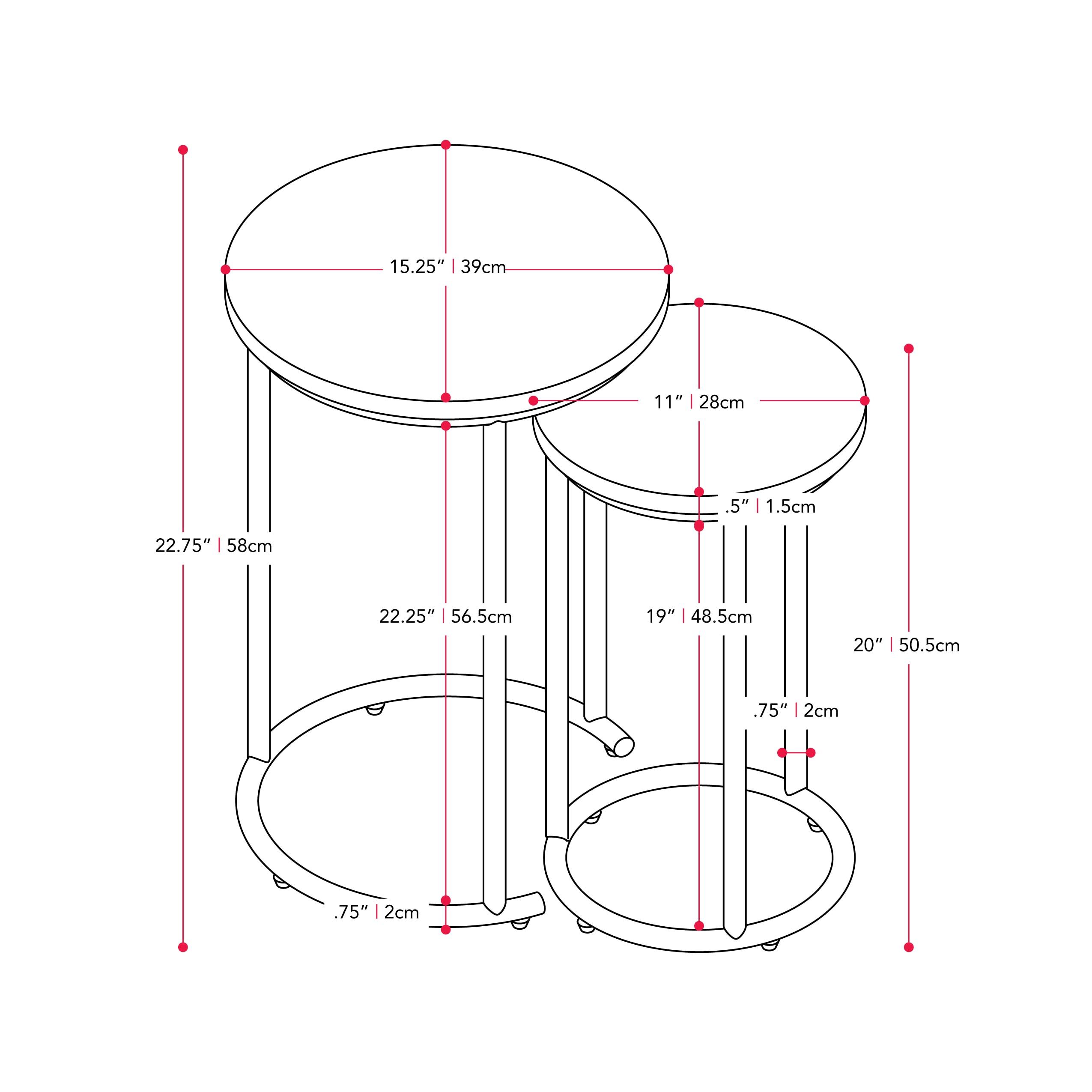 CorLiving Fort Worth Light Brown Faux Wood Grain Finish Engineered Wood Round Tall Nesting Side Tables with Black Steel Base