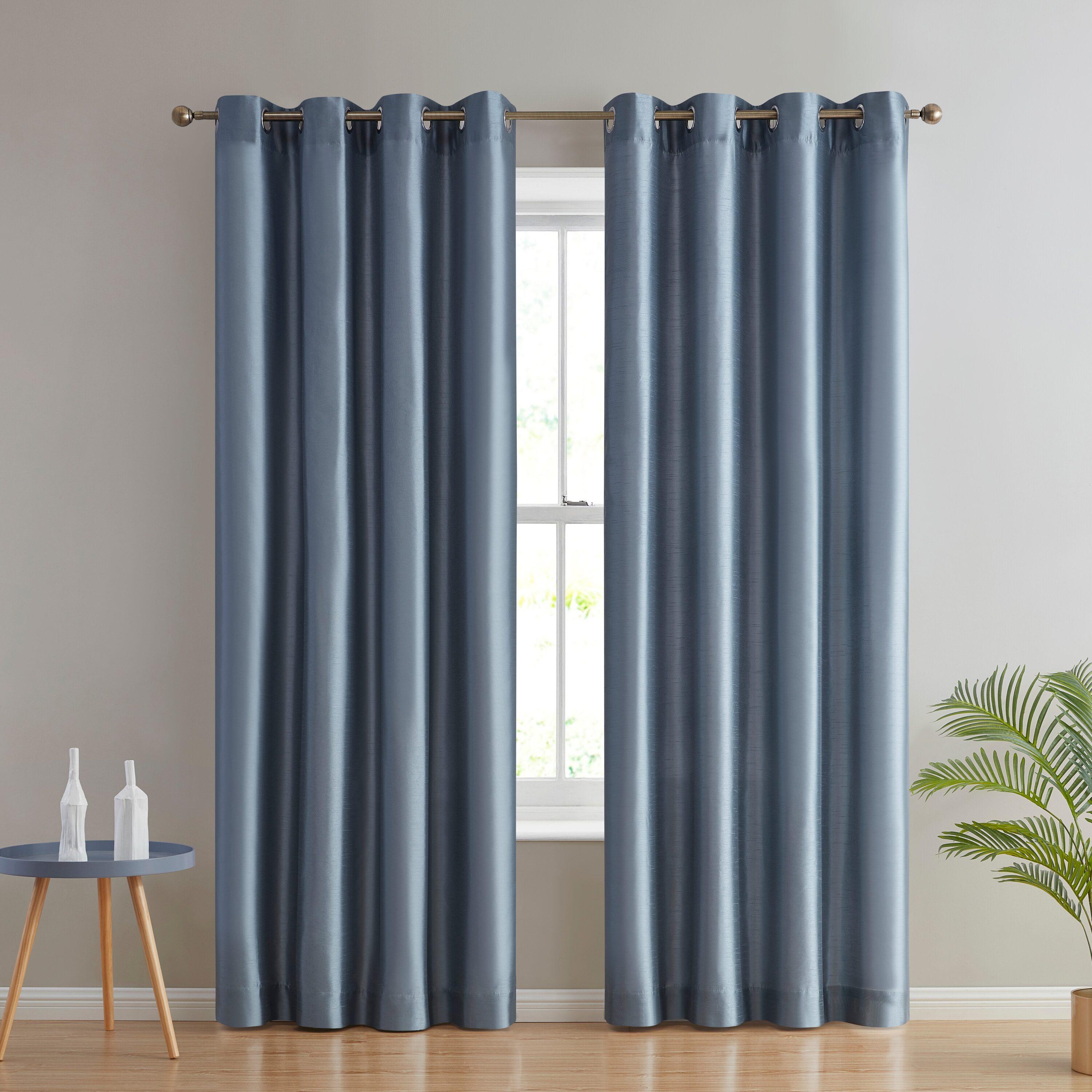 Dusty Blue Faux Silk Sheer Grommet Window Panels, 54 x 84 Inch