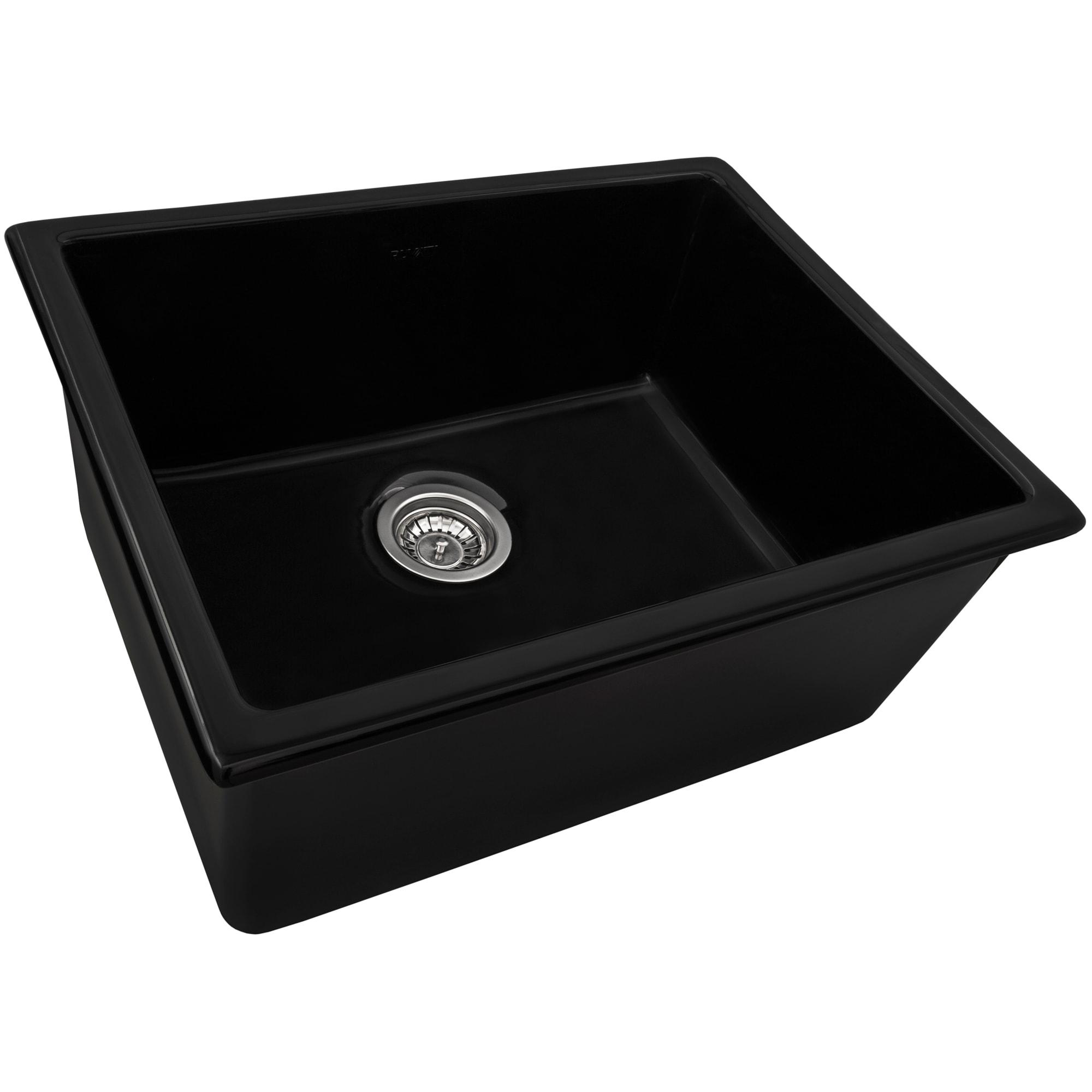 Ruvati 24-inch Fireclay Undermount / Drop-in Topmount Kitchen Sink Single Bowl - Glossy Black