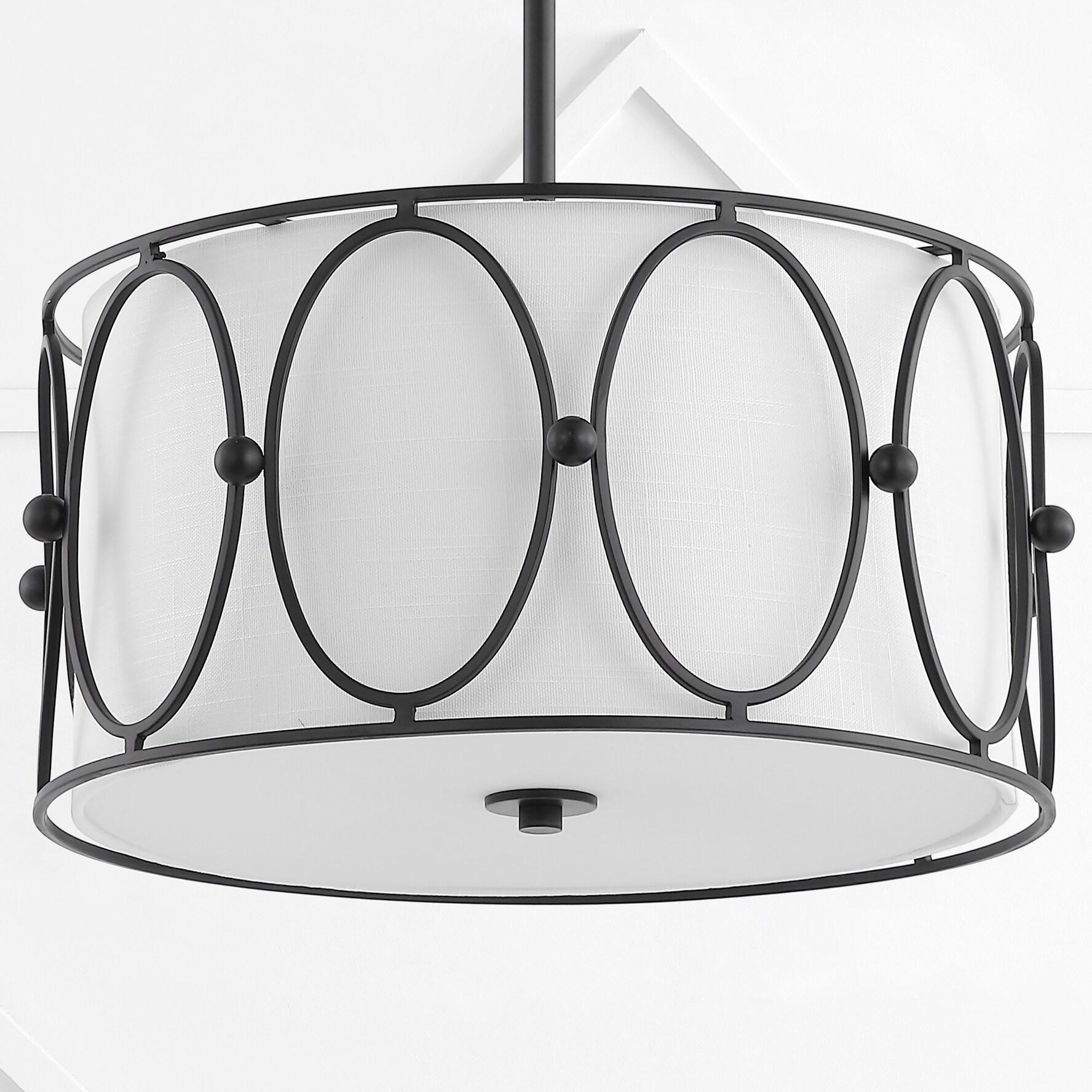 Violetta Coastal-Transitional 19" LED Drum Pendant in Oil-Rubbed Bronze with White Shade