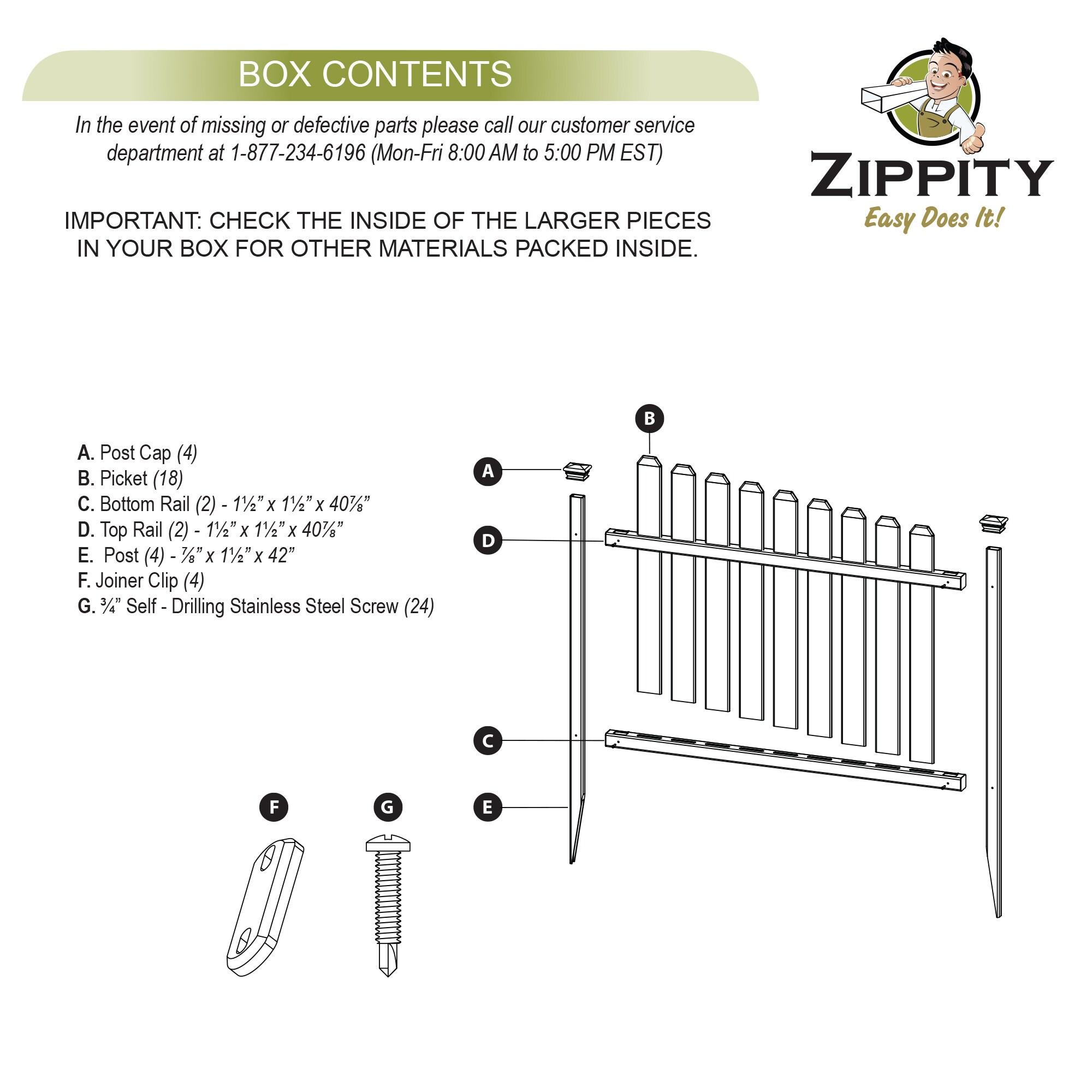 Zippity Outdoor Products 2.5ft H x 3.5ft W (2 Panels) No Dig Zippity Bella Puppy and Garden Fence Kit, No Dig Fence Panels, White Vinyl Fences for Dogs, Temporary Fence for Backyard, White Picket Fence Garden Border, ZP19064