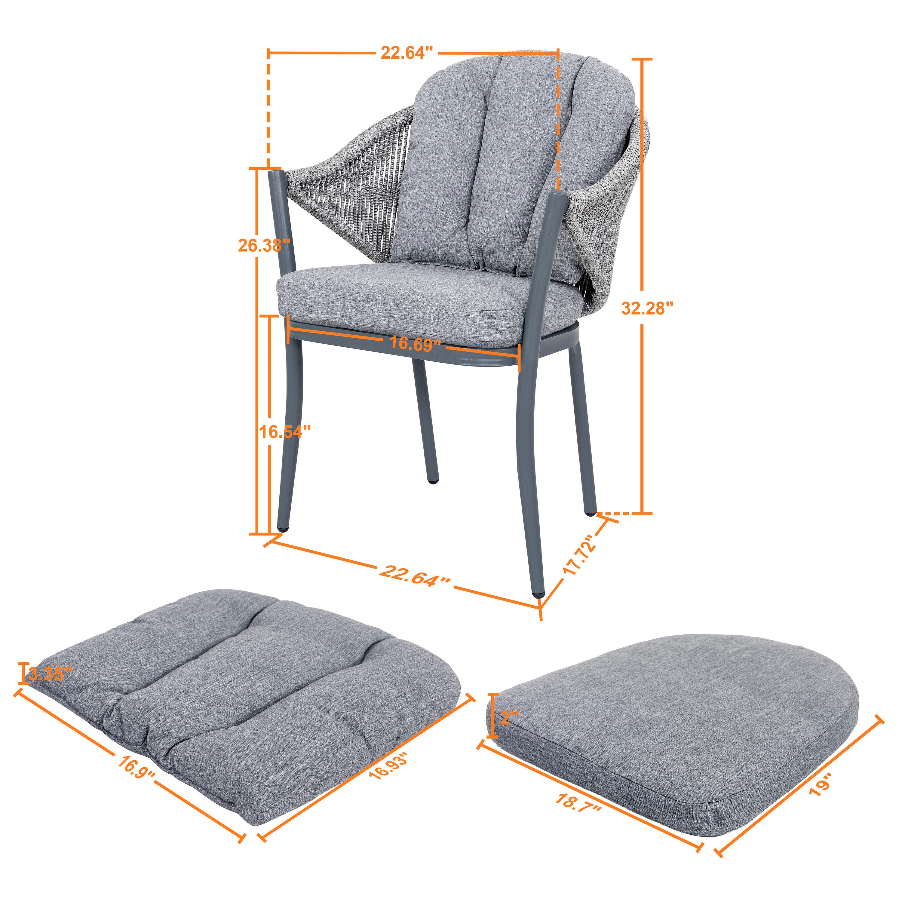 Nuu Garden Patio Dining Chairs Set of 2, Woven Rope Outdoor Dining Chairs, All-Weather Aluminum Arm Chairs with Cushions, No Assembly Light Grey