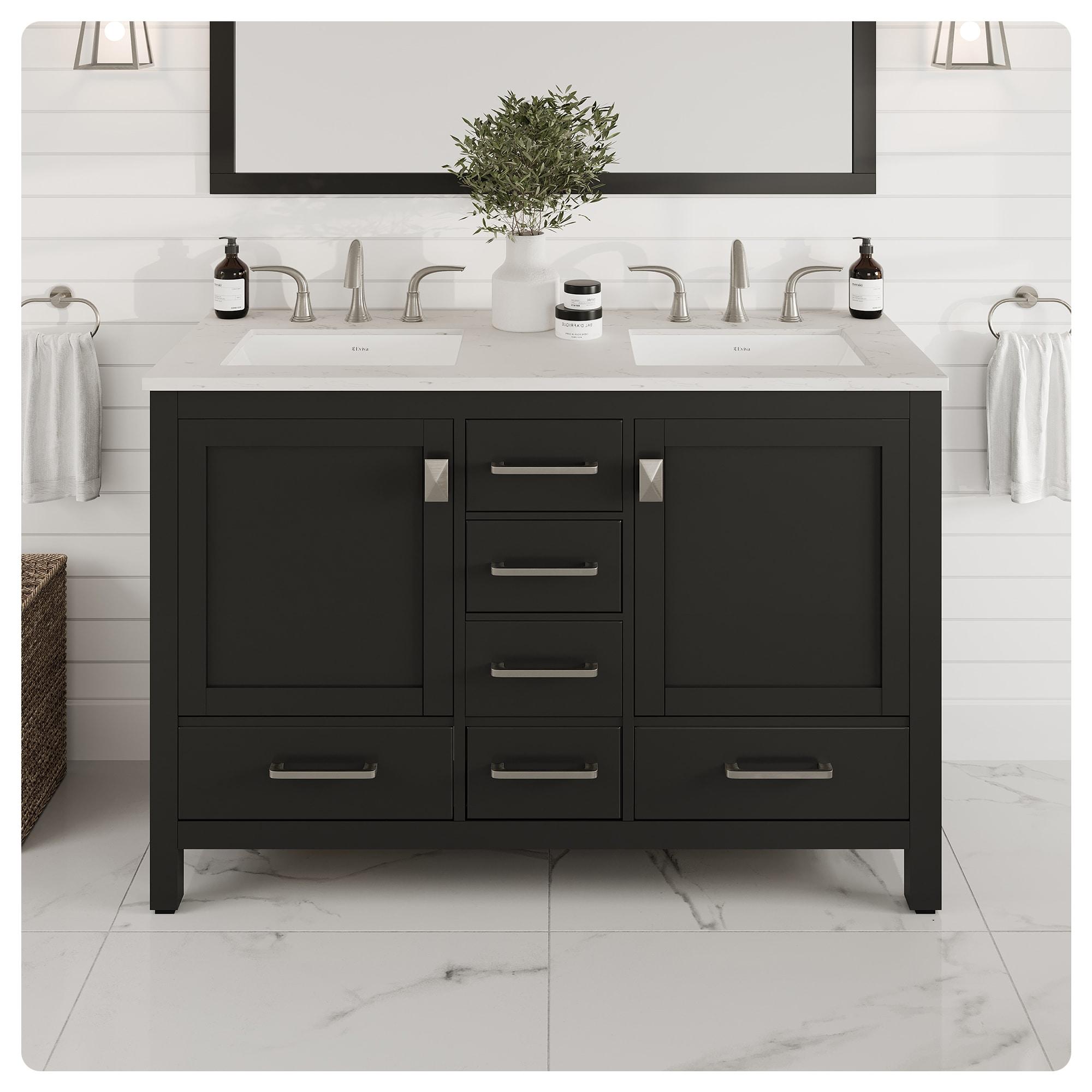 Eviva Eviva Aberdeen 48"W X 22"D White Double Sink Bathroom Vanity With White Carrara Quartz Countertop And Undermount Porcelain Sinks