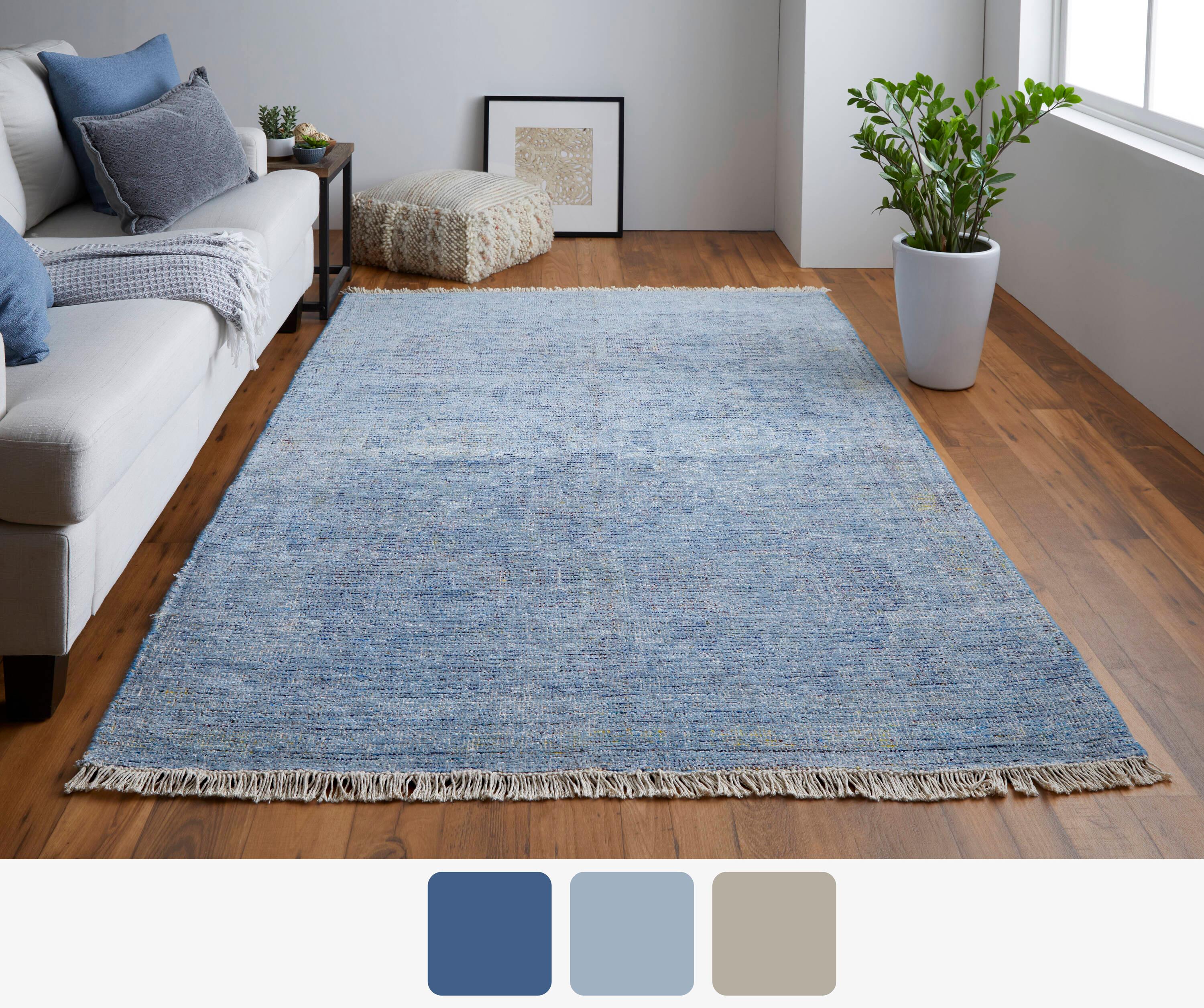 Caldwell Transitional Distressed Blue/Ivory Area Rug