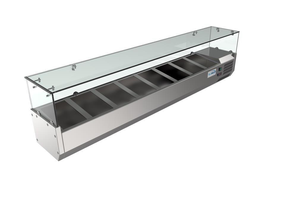KoolMore 71 in. Eight Pan Refrigerated Countertop Condiment Prep Station