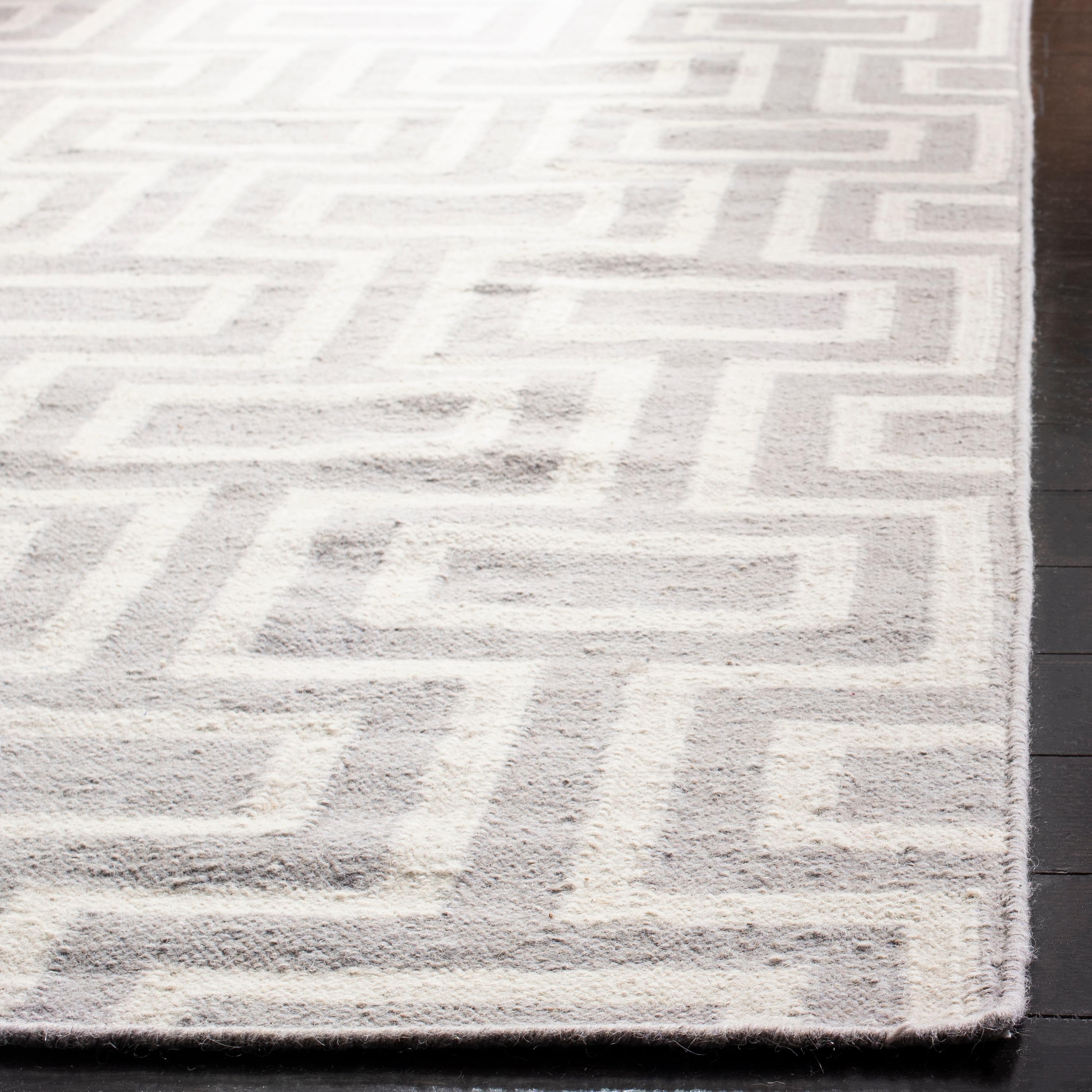 SAFAVIEH Dhurrie Abigail Geometric Moroccan Wool Area Rug, Grey/Ivory, 3' x 5'