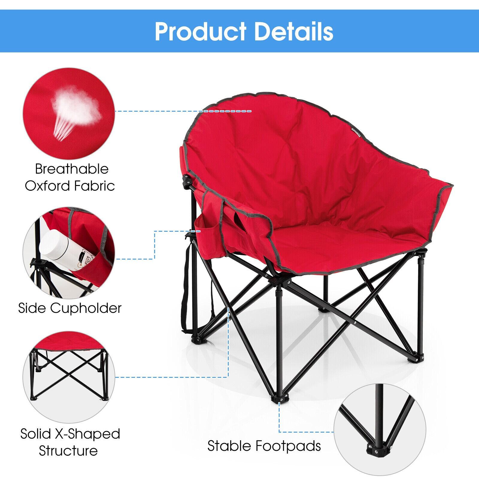 Costway Oversized Folding Padded Camping Moon Saucer Chair Bag Outdoor Fishing Red