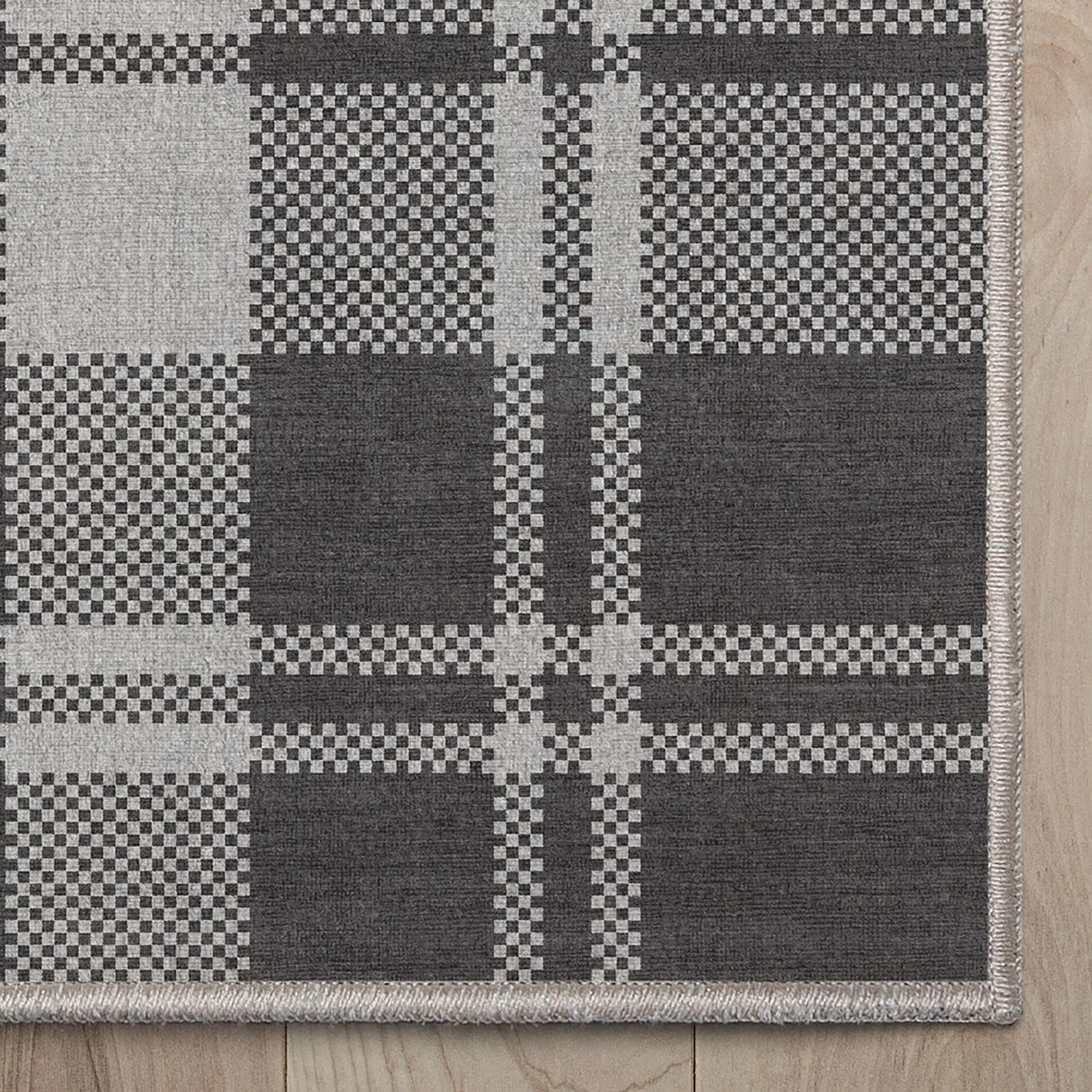 Well Woven Apollo Plaid Modern Dark Grey Flat Pile Easy to Clean 3'3" x 5' Area Rug for Living Room Dining Room Bedroom and Kitchen