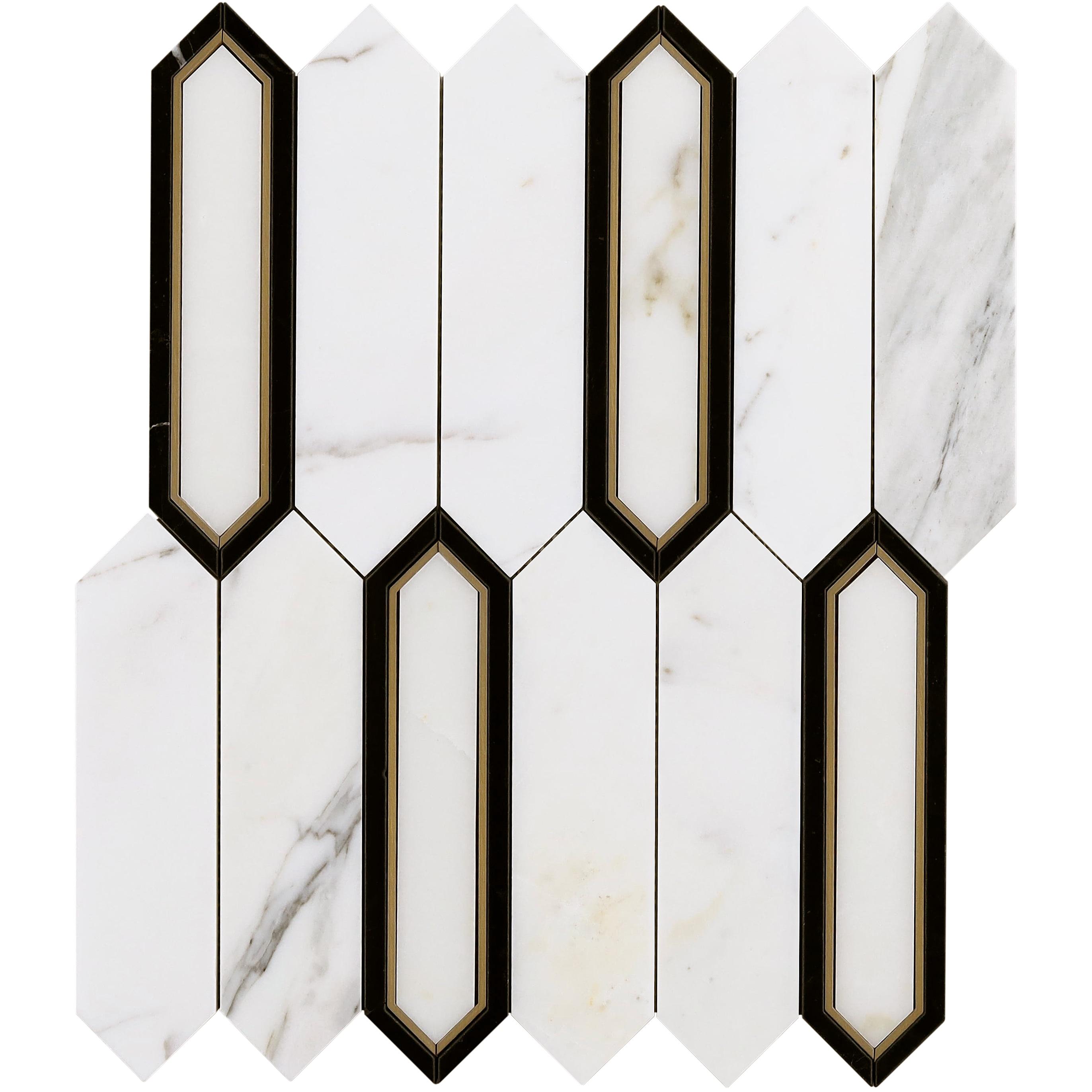 Bond Tile Zip 11.65'' W x 13.62'' L Marble and Brass Mosaic Tile (1.1 Sq. Ft. / Sheet)