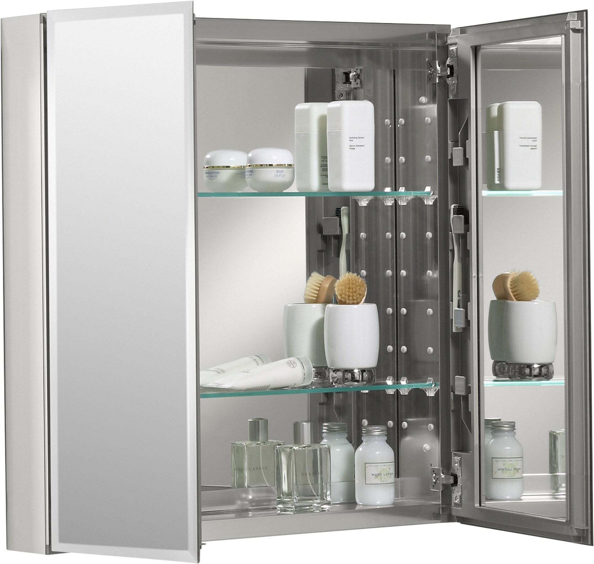 CLC Aluminum Two-Door Medicine Cabinet With Mirrored Doors, Beveled Edges