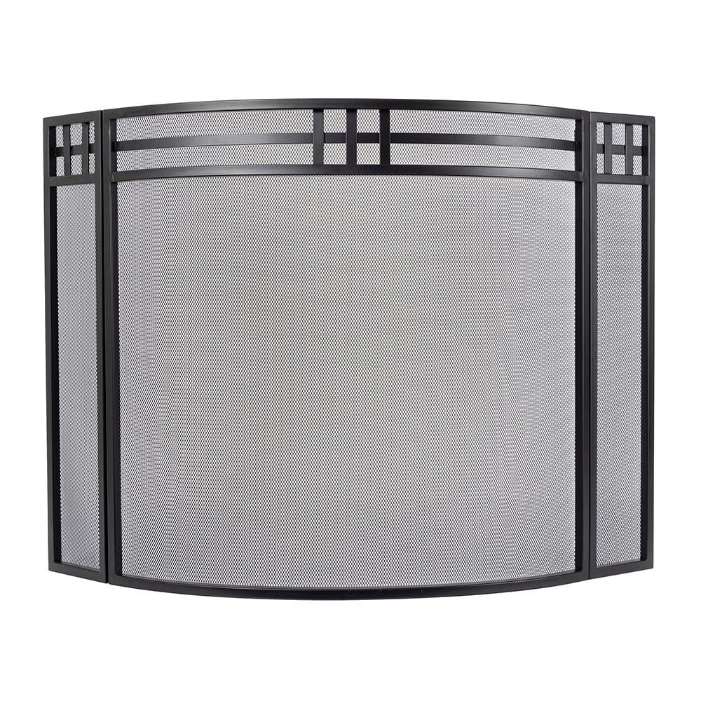 Modern Ember Mill Creek 3-Panel Mesh Fireplace Screen in Black | Heavy-Duty Steel Frame