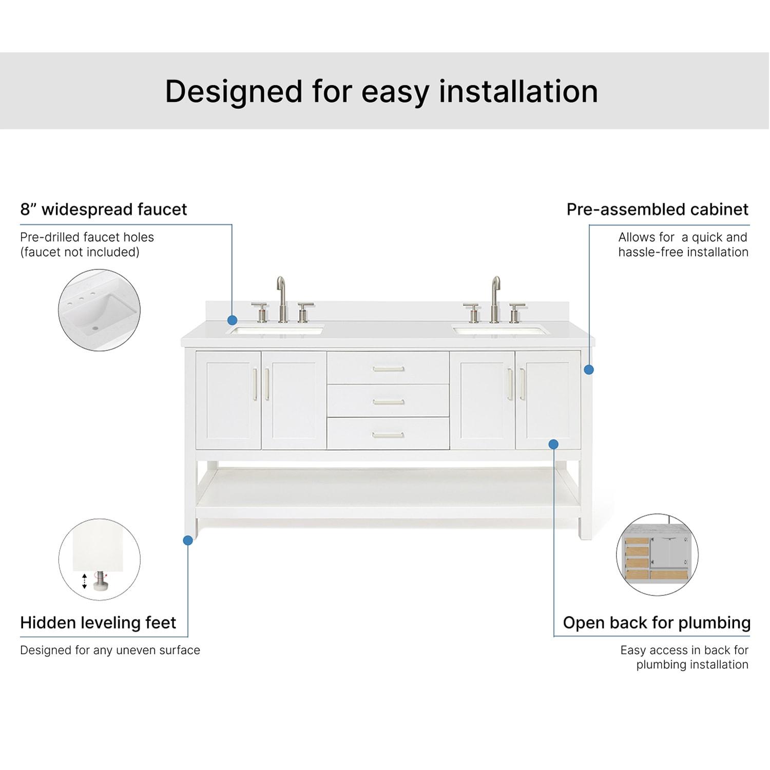 Ariel S073dwqrvo Magnolia 72" Free Standing Double Basin Vanity Set - White / Pure White
