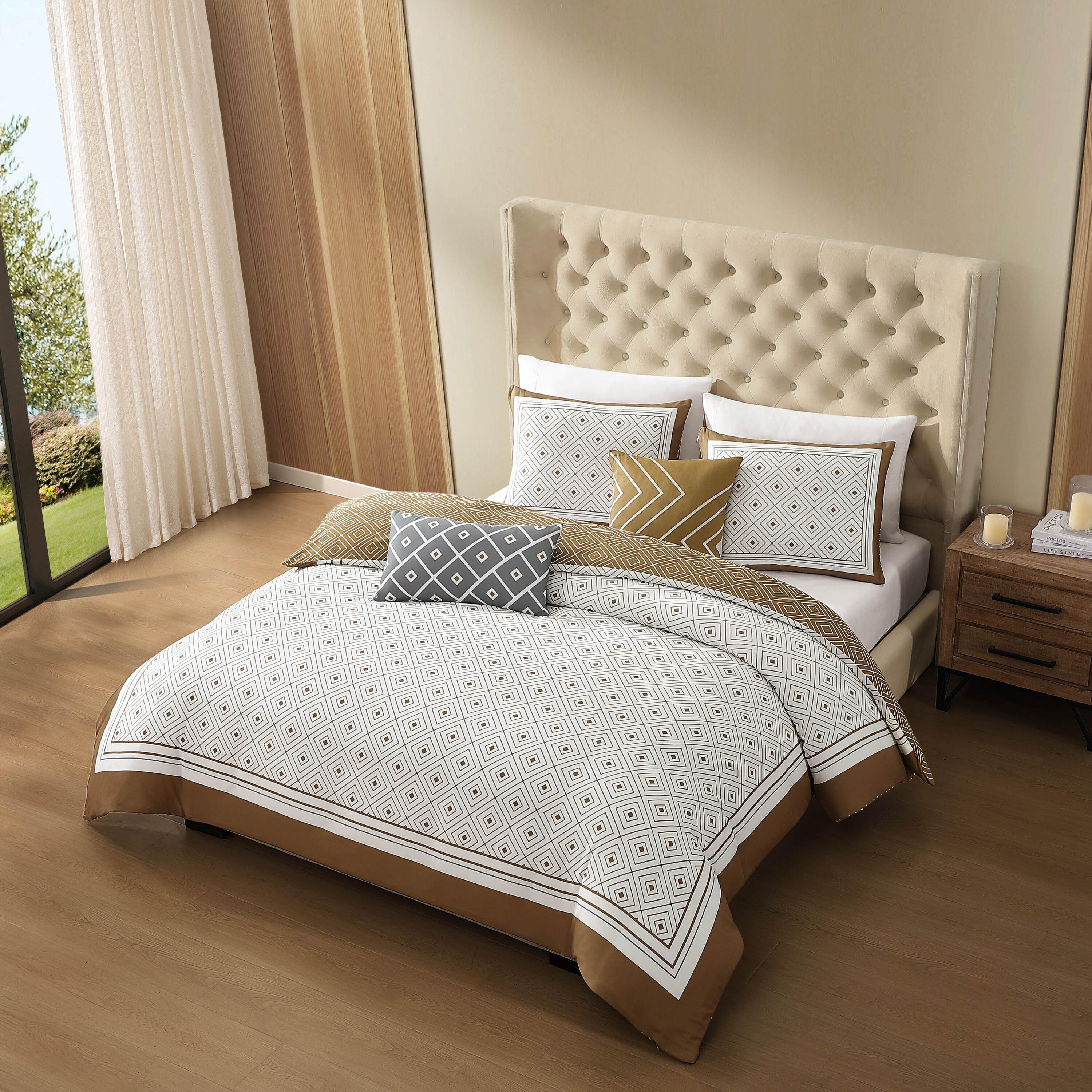 BeBeJan Bebejan Geometric Latte 100% Cotton Sateen   Reversible Comforter Set