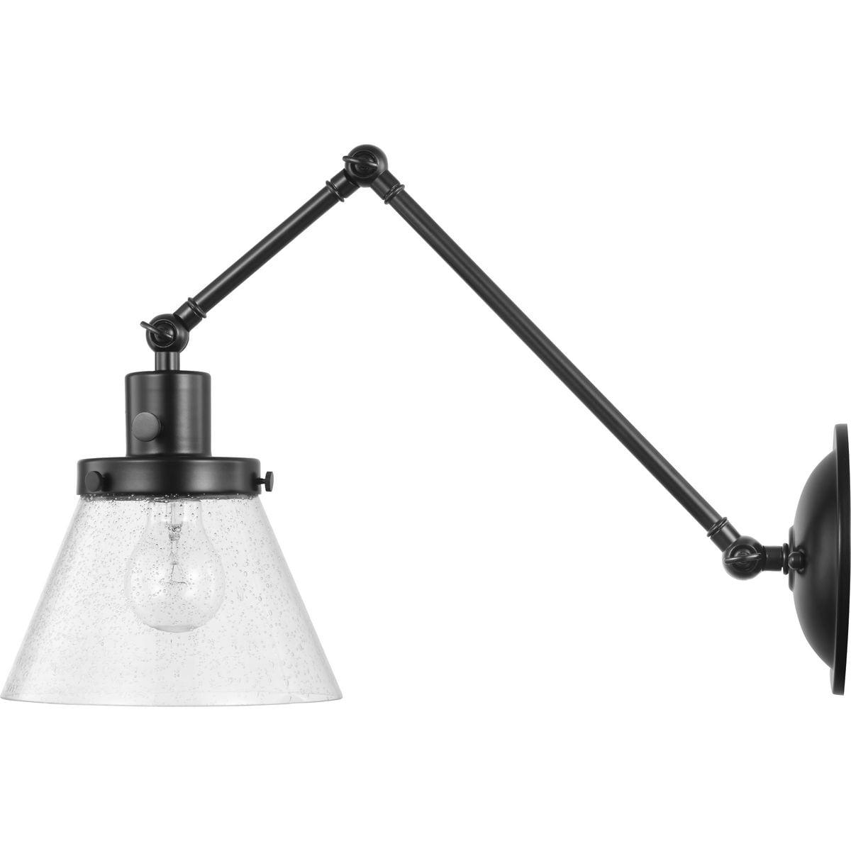 Progress Lighting Hinton 1-Light Swing Arm Wall Bracket, Steel, Black Finish, Seeded Glass Shade