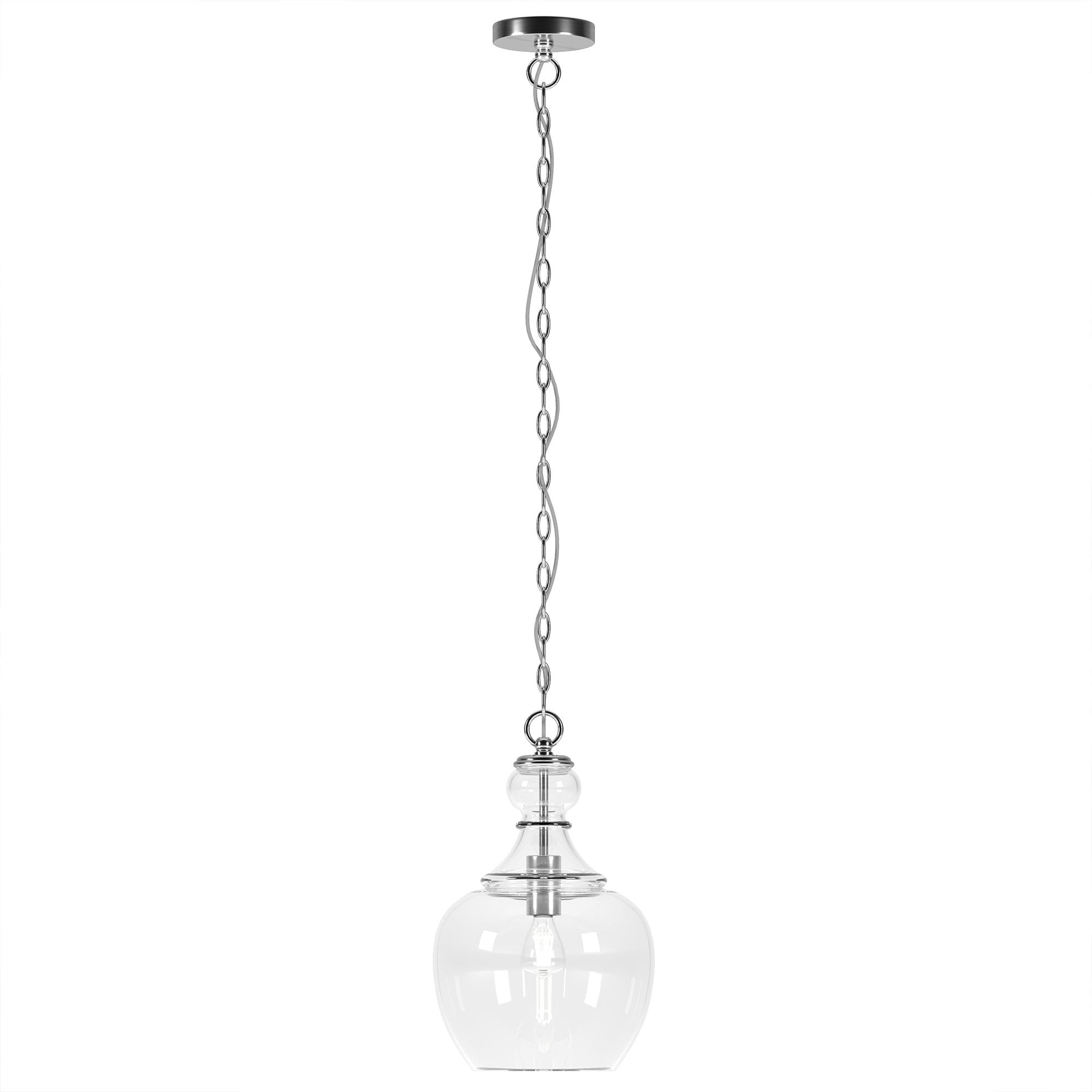 Evelyn&Zoe 11" Brushed Nickel Finish Metal/Glass Pendant