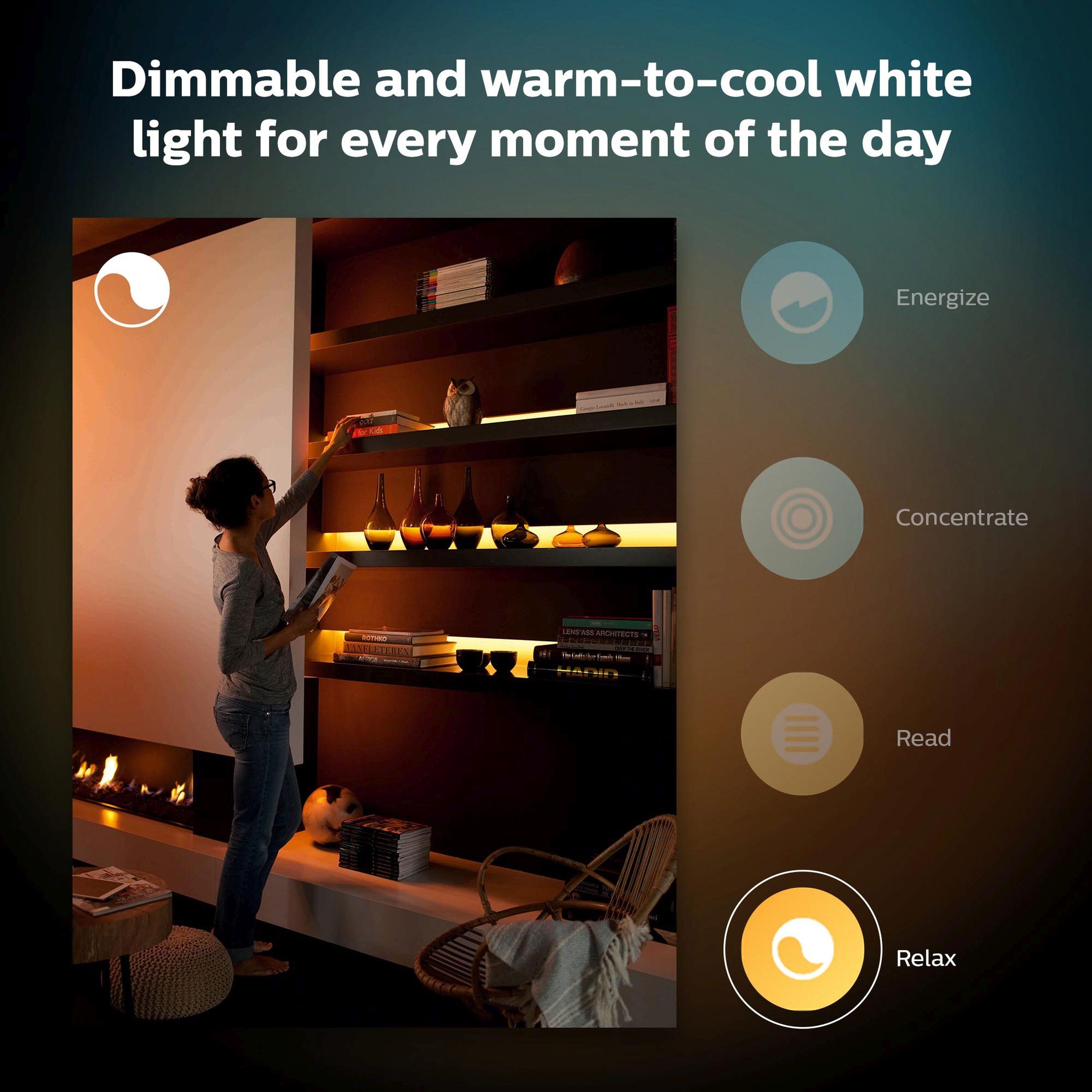 Philips Hue White and Color Ambiance Bluetooth Enabled Lightstrip Base Kit: LED, Indoor, Multicolored, Electric, 80" Length