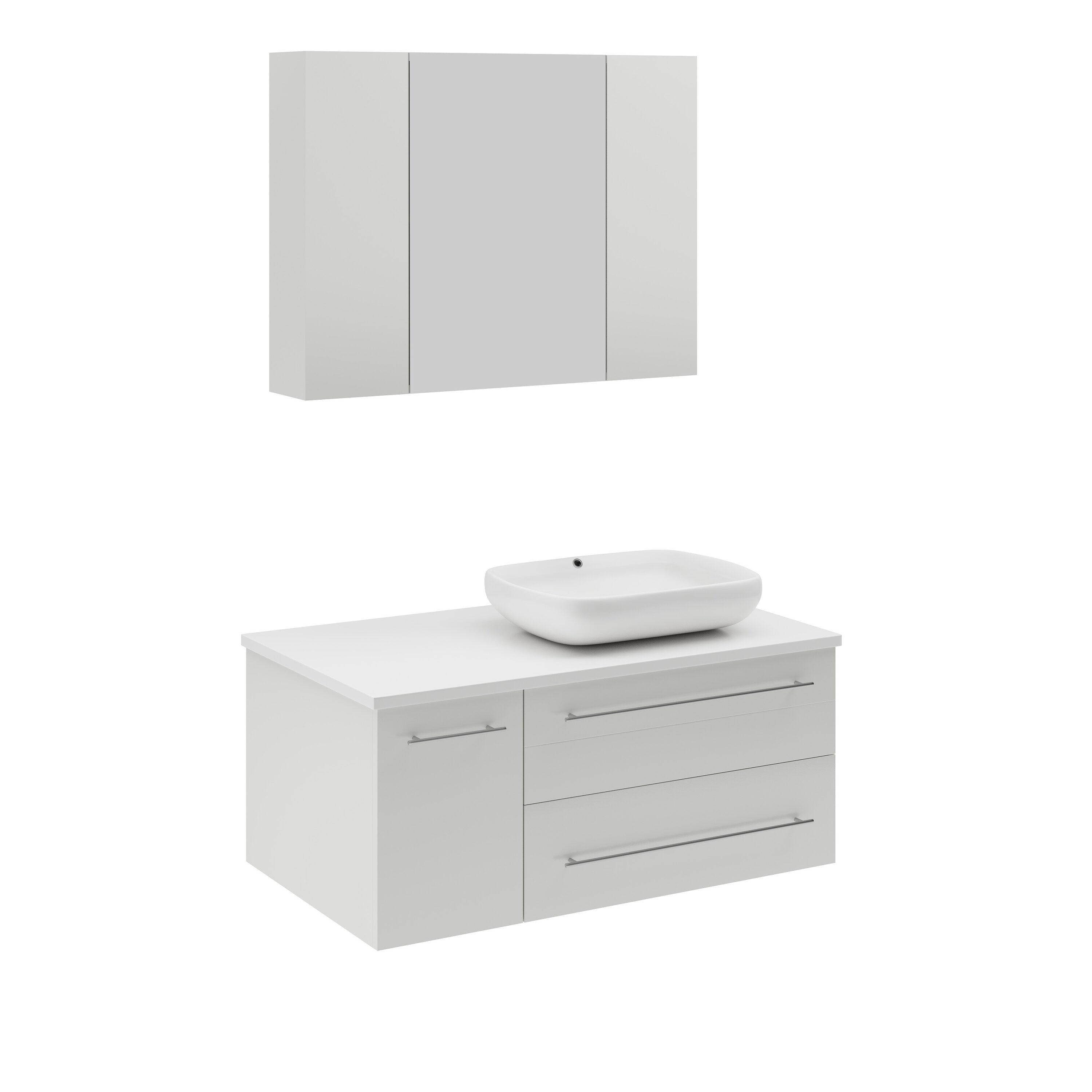 Lucera 36" Wall Mount Single Vessel Sink Right Version Bathroom Vanity with Medicine Cabinet