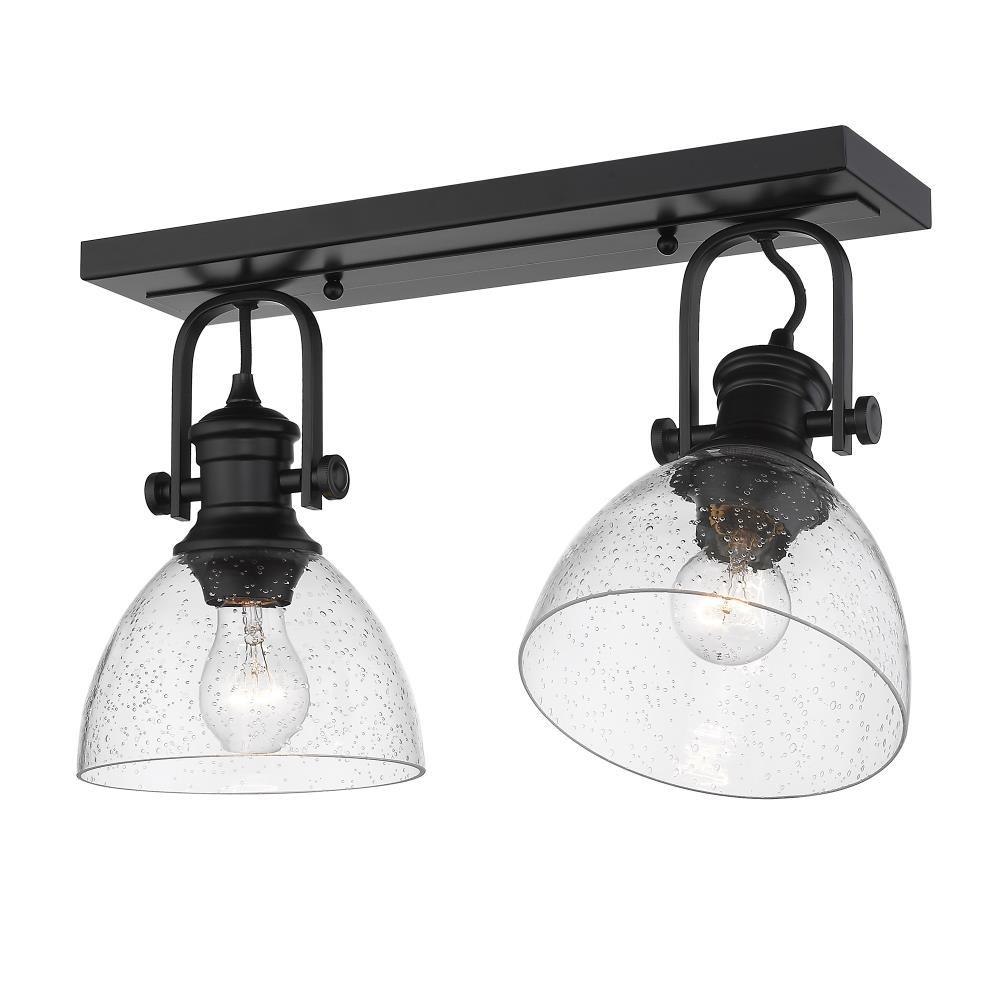 Golden Lighting Hines 2-Light Semi-flush in Matte Black with Seeded Glass