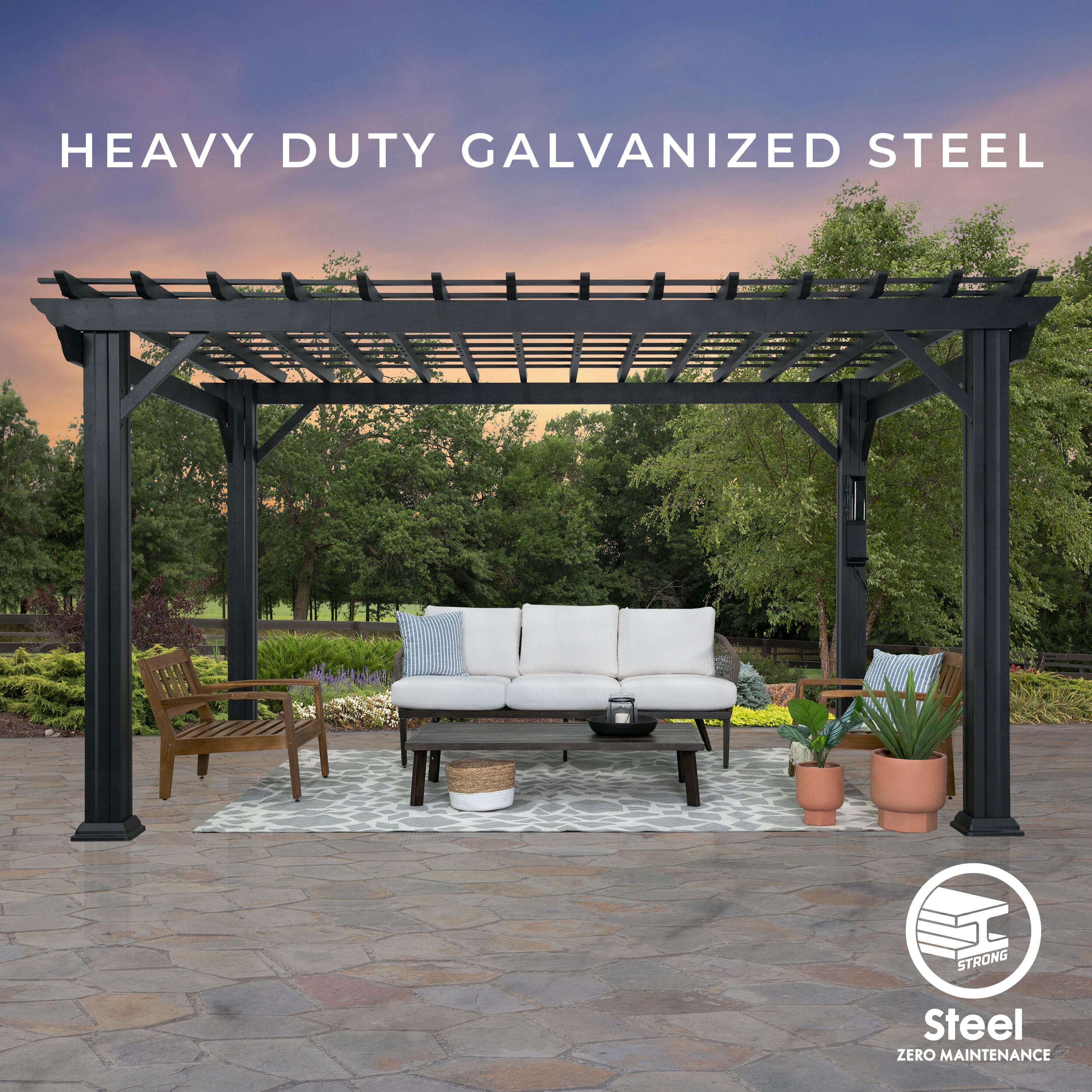 Backyard Discovery Stratford 12x10' Galvanized Steel Pergola, Shade Sail Canopy, PowerPort