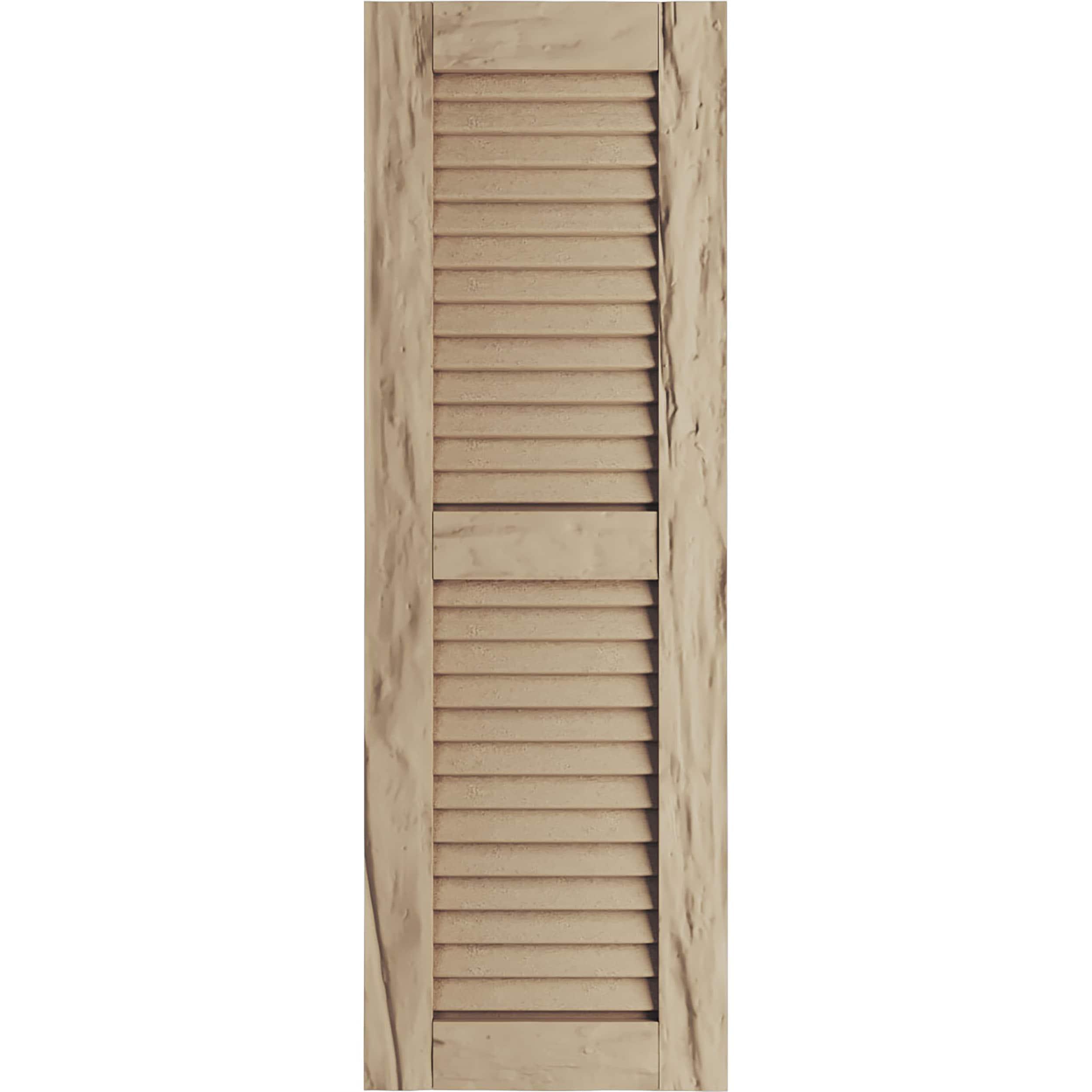 Ekena Millwork 18"W x 52"H Rustic Two Equal Louver Riverwood Faux Wood Shutters (Per Pair), Primed Tan