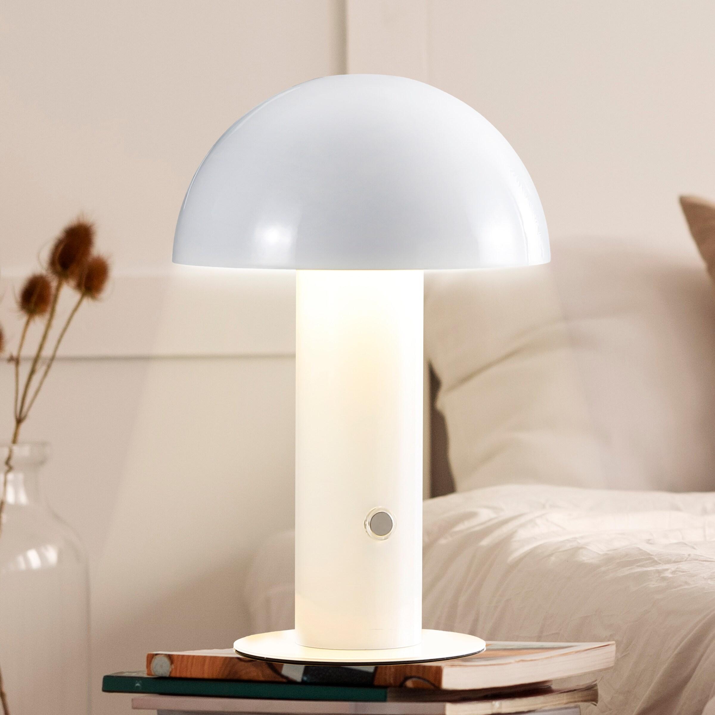 Boletus 10.75" Contemporary Bohemian Rechargeable/Cordless Iron Integrated Portable LED Mushroom Table Lamp, White