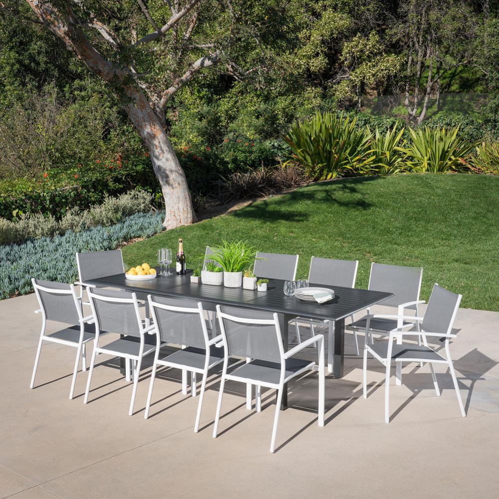 Hanover Cameron 11-Piece Expandable Dining Set with 10 Sling Dining Chairs and a 40" x 94" Table