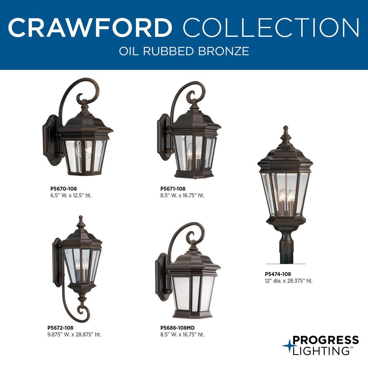 Progress Lighting Crawford 3-Light Wall Lantern, Oil Rubbed Bronze, Clear Beveled Glass Panels