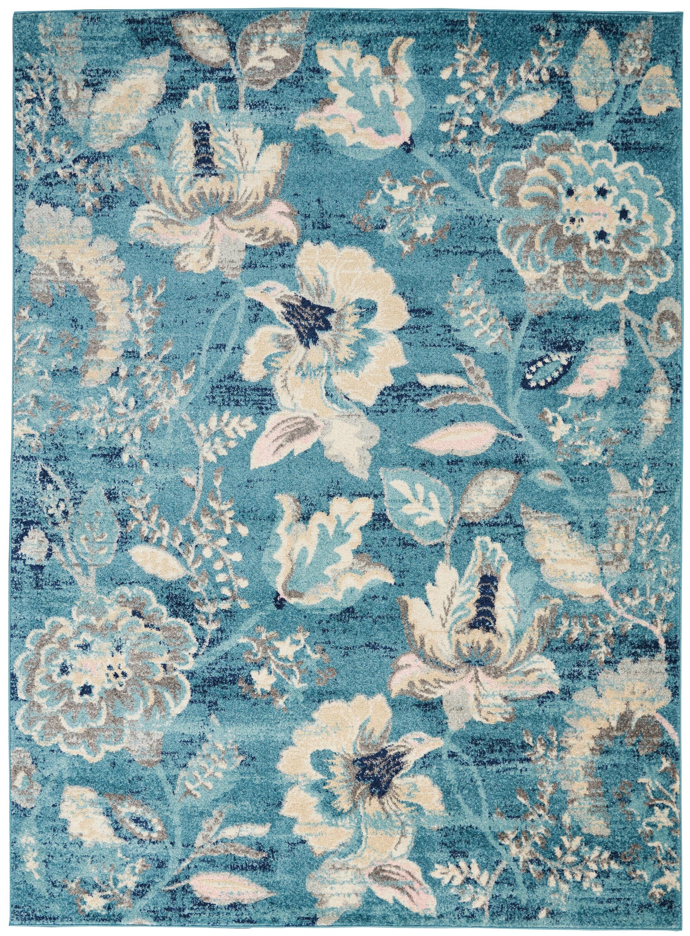 Nourison Tranquil 5'3" X 7'3" (5' x 7') Turquoise Area Rug French Country Eclectic Floral by Nourison