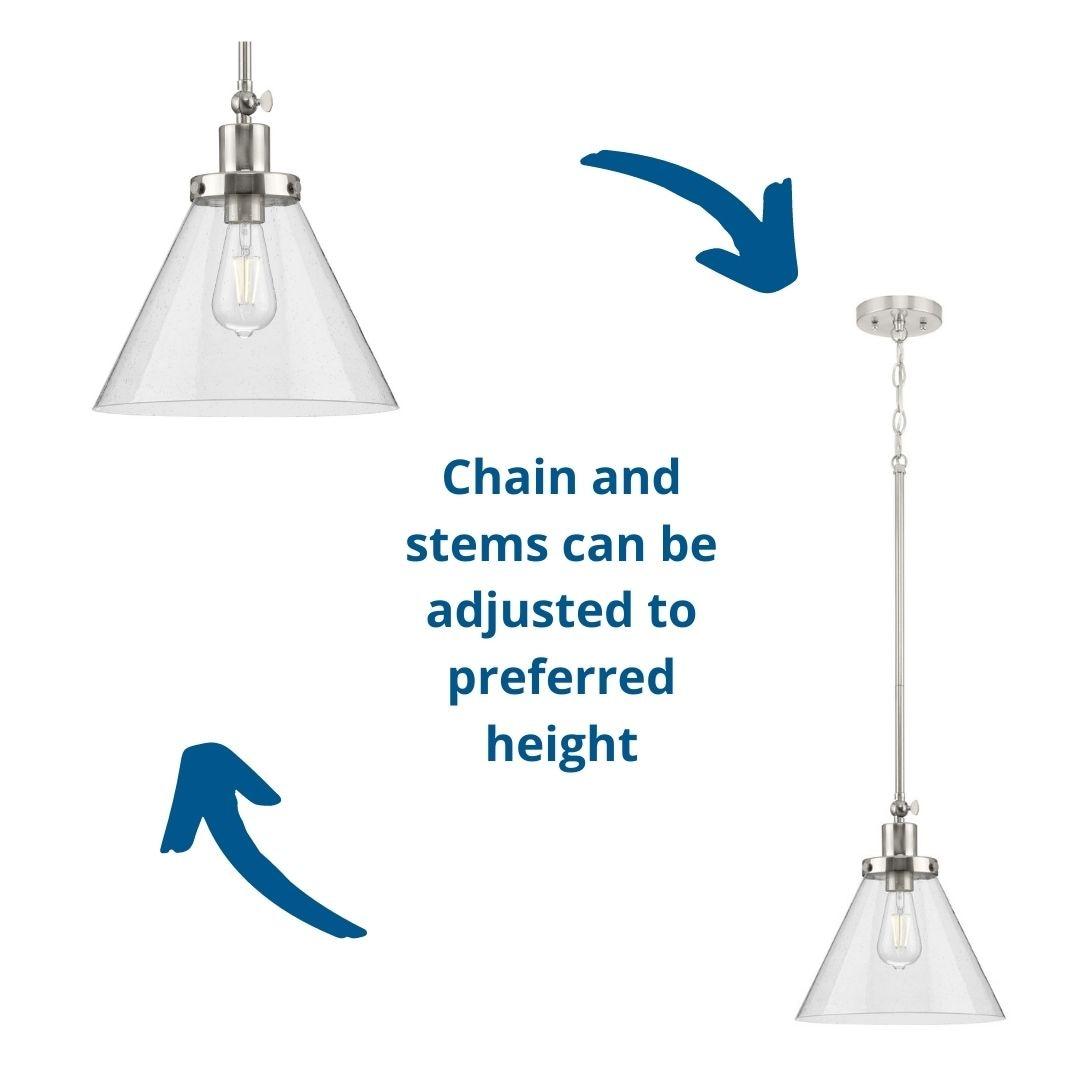 Progress Lighting Hinton 1-Light Industrial Pendant, Brushed Nickel, Seeded Glass Shade