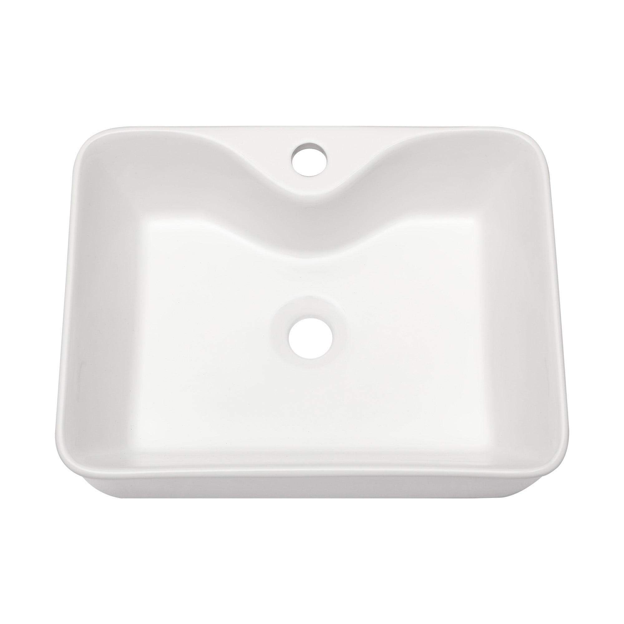 19" White Ceramic Rectangular Above-Counter Vessel Sink