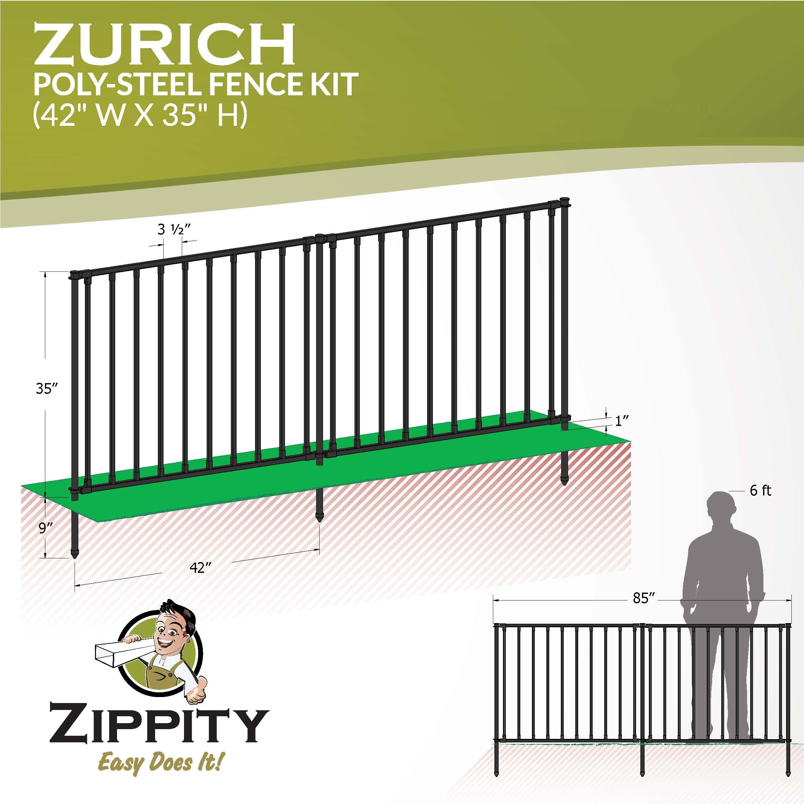 35in H x 42in W (2 Panels) No Dig Zippity Zurich Fence Kit, Poly-Steel Black Metal Garden Fence for Dogs, 3ft High Yard and Garden Fencing Solution, Temporary Dog Fence Panels for Outdoor Use, ZP19079