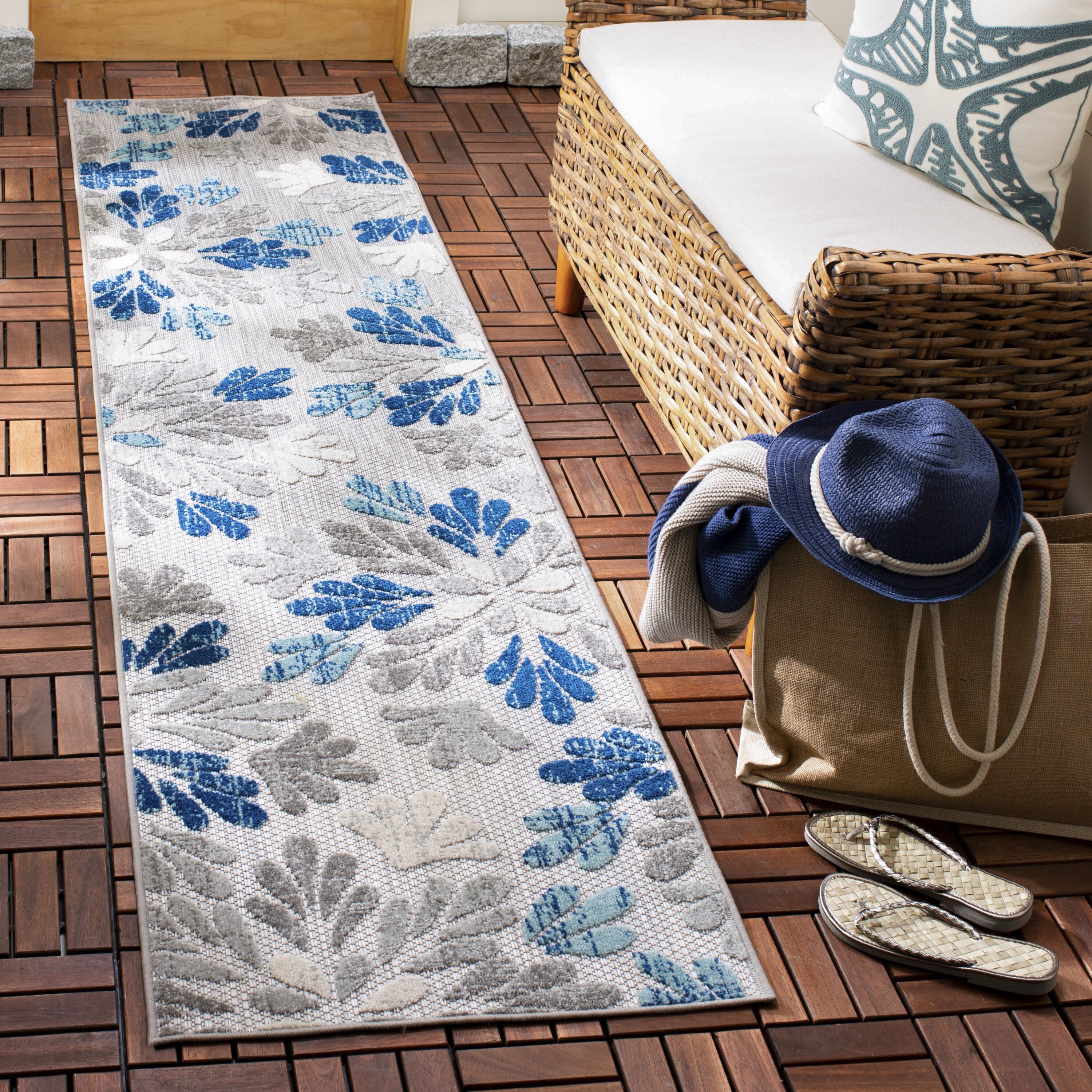 Cabana CBN800 Power Loomed Indoor/Outdoor Runner Rug - Grey/Blue - 2'x8' - Safavieh.