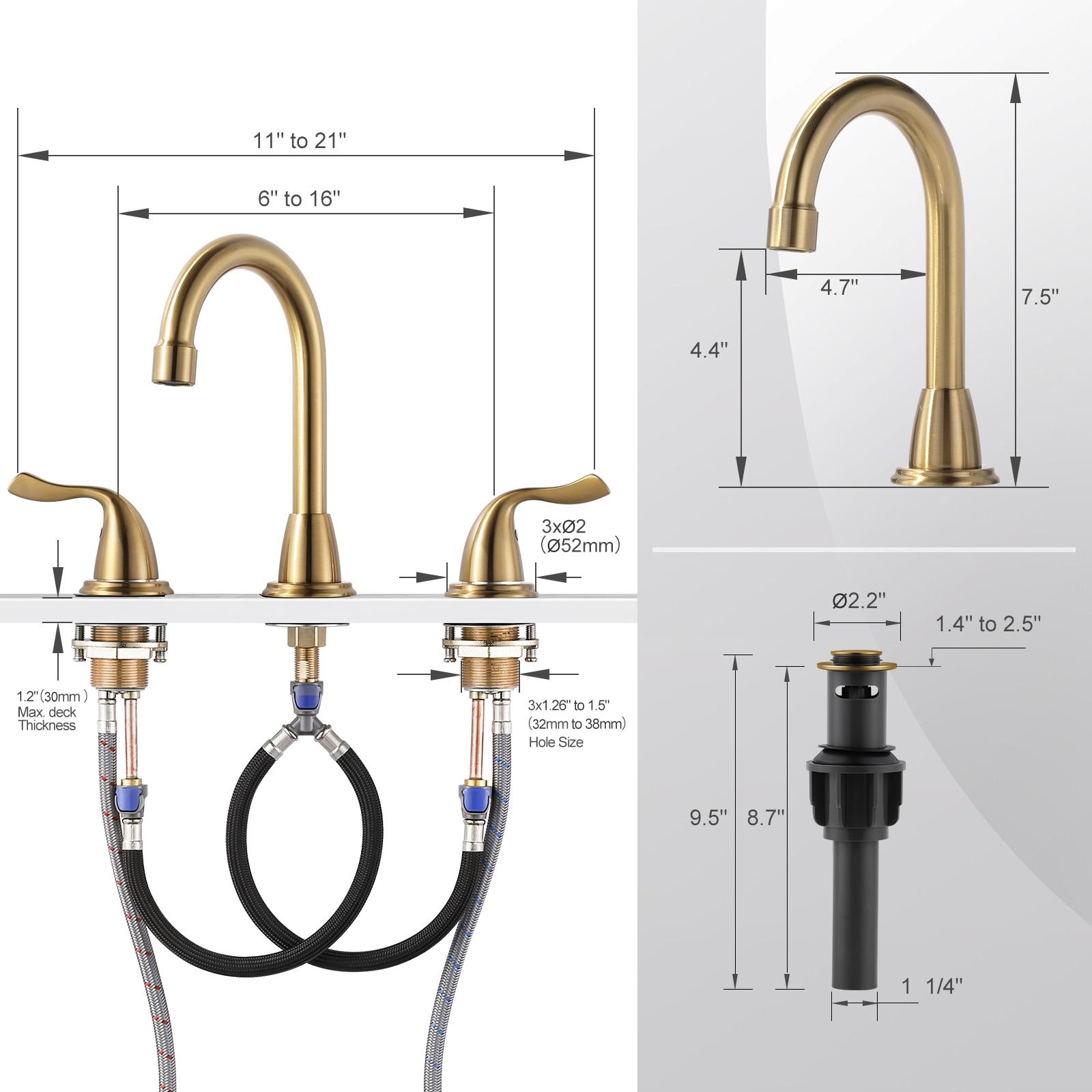 Brushed Gold Bathroom Faucet 3 Hole: ARCORA 8 Inch Widespread Bathroom Faucet, 2 Handles Bathroom Sink Faucet with Drain Assembly