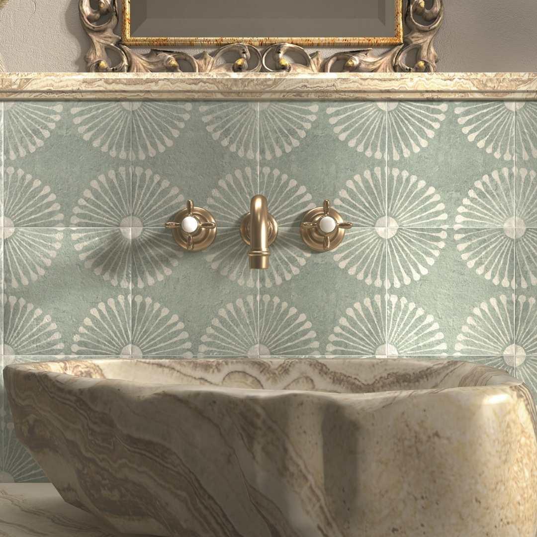 The Tile Life Amanecer Verde Porcelain Encaustic Tile Sample - 8 x 8 in. - 1-Piece - Floor, Wall & Backsplash
