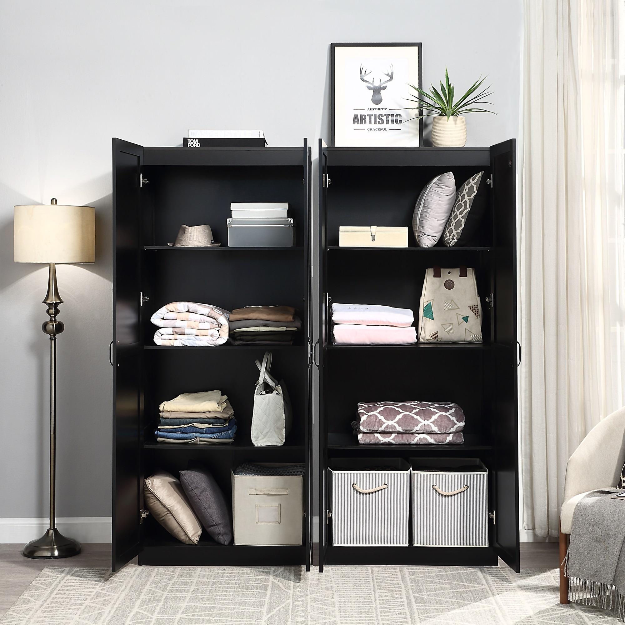Set of 2 Hopkins Modern 4 Shelf Storage Closets Black - Manhattan Comfort