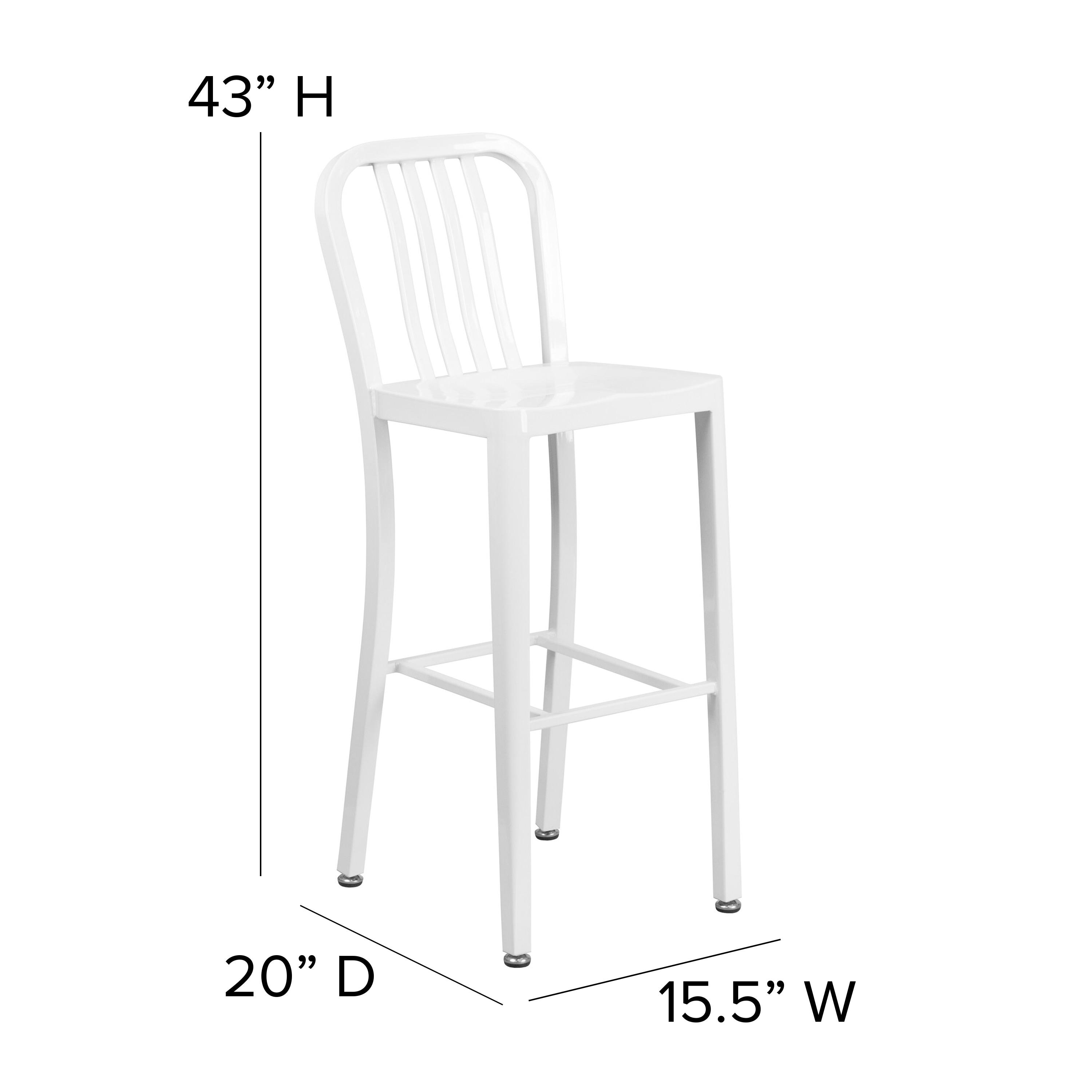 Flash Furniture Commercial Grade 30" High White Metal Indoor-Outdoor Barstool with Vertical Slat Back