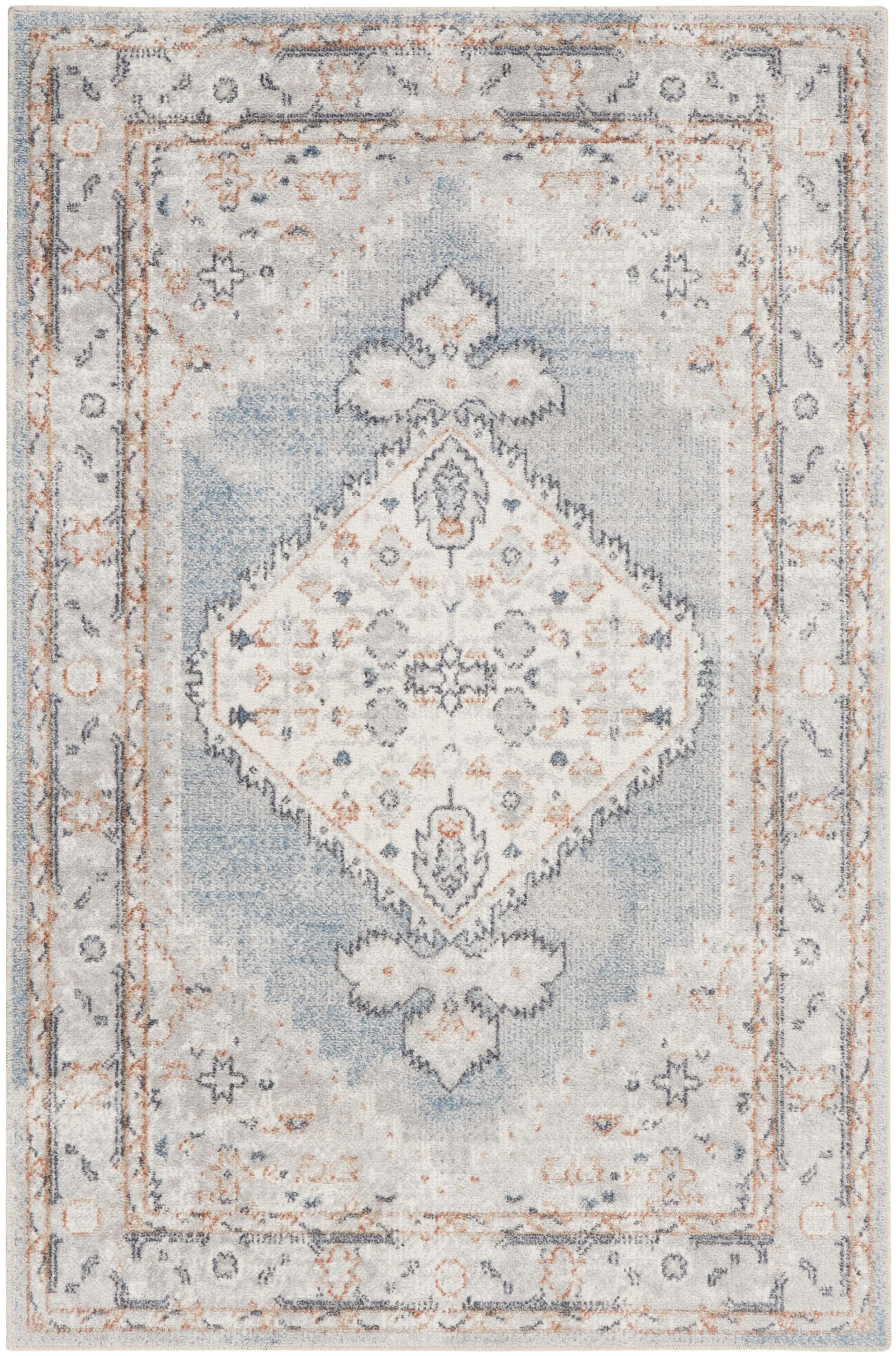 Nourison Astra Machine Washable Vintage Persian Indoor Bathroom, Kitchen Area Rug Light Blue 3'3" x 5'