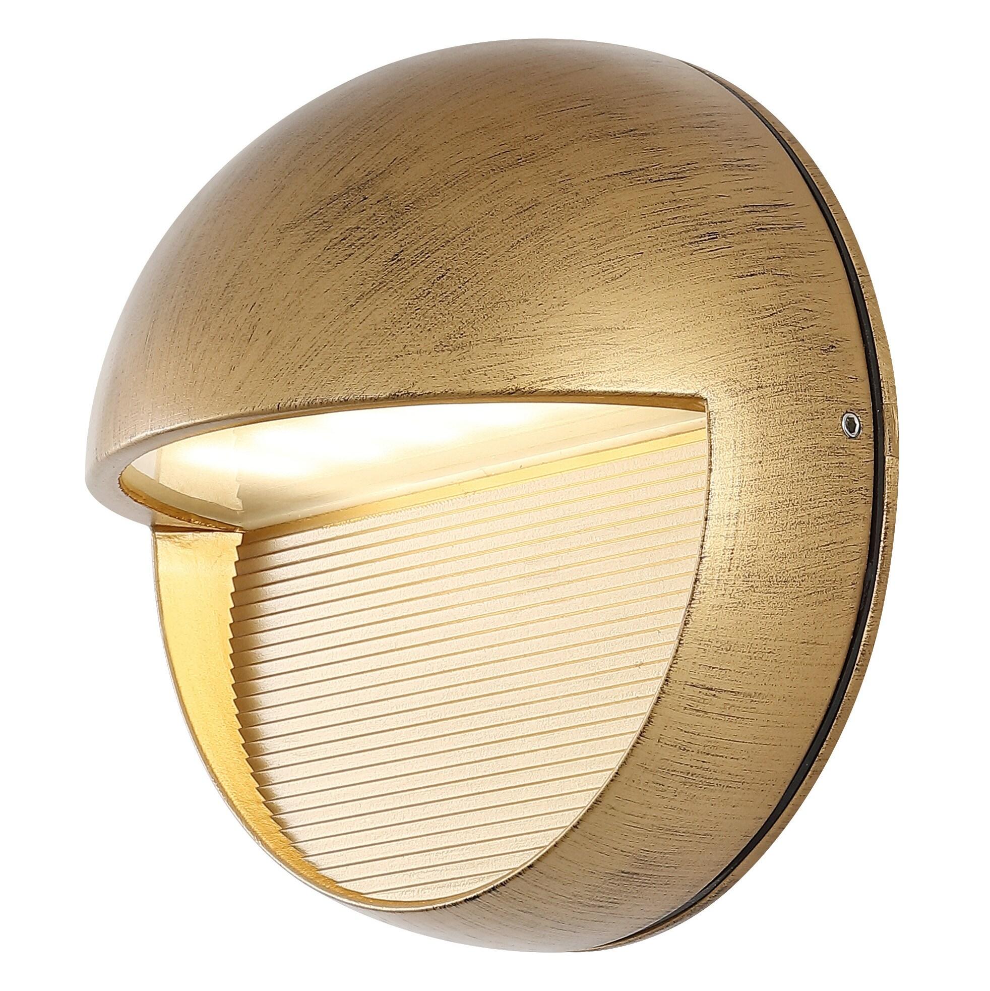 Orbe 6.25" Outdoor Metal/Glass Integrated LED Wall Sconce, Antique Gold