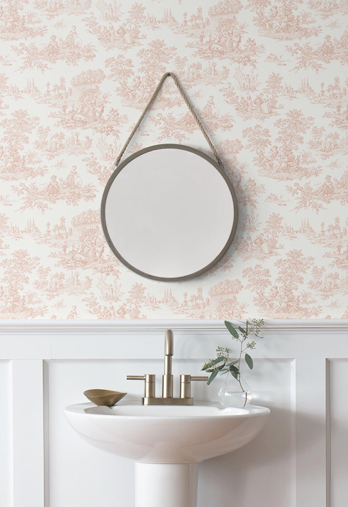 NextWall Chateau Toile Peel and Stick Wallpaper Pink: Vintage Vinyl, Self-Adhesive, Repositionable, Washable, 30.75 Sq Ft Coverage