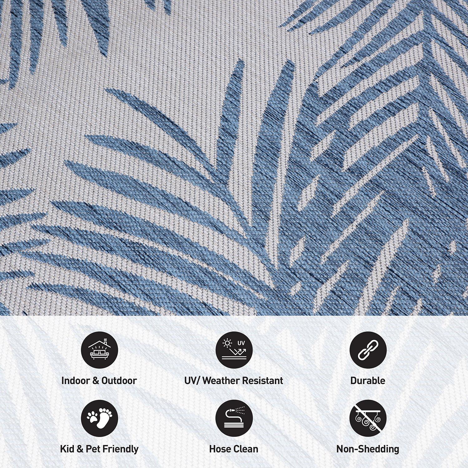 World Rug Gallery Contemporary Distressed Leaves Textured Flat Weave Indoor/Outdoor Area Rug - BLUE 5' X 7'