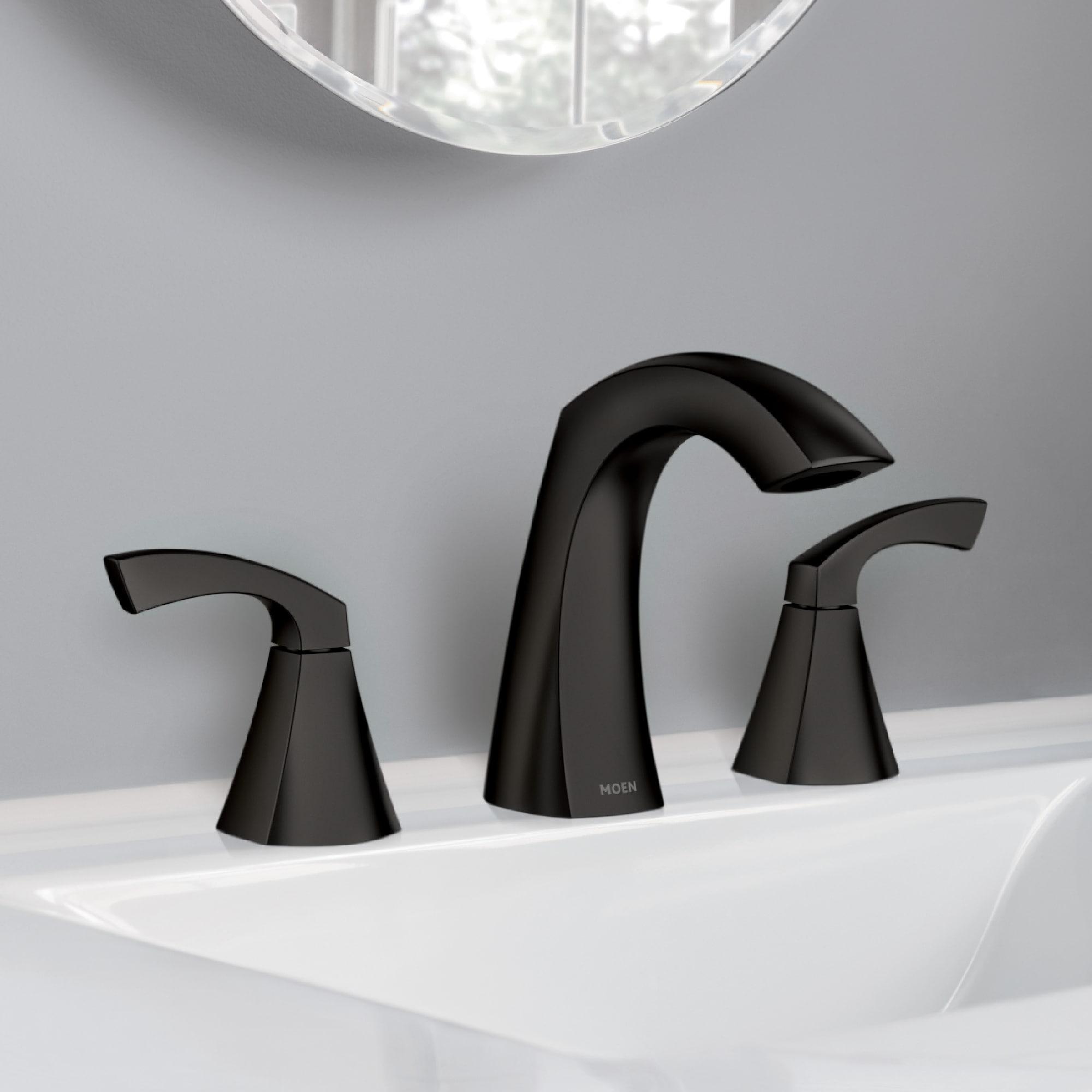 Moen Lindor Matte Black Widespread 2-Handle Bathroom Sink Faucet with Drain Assembly