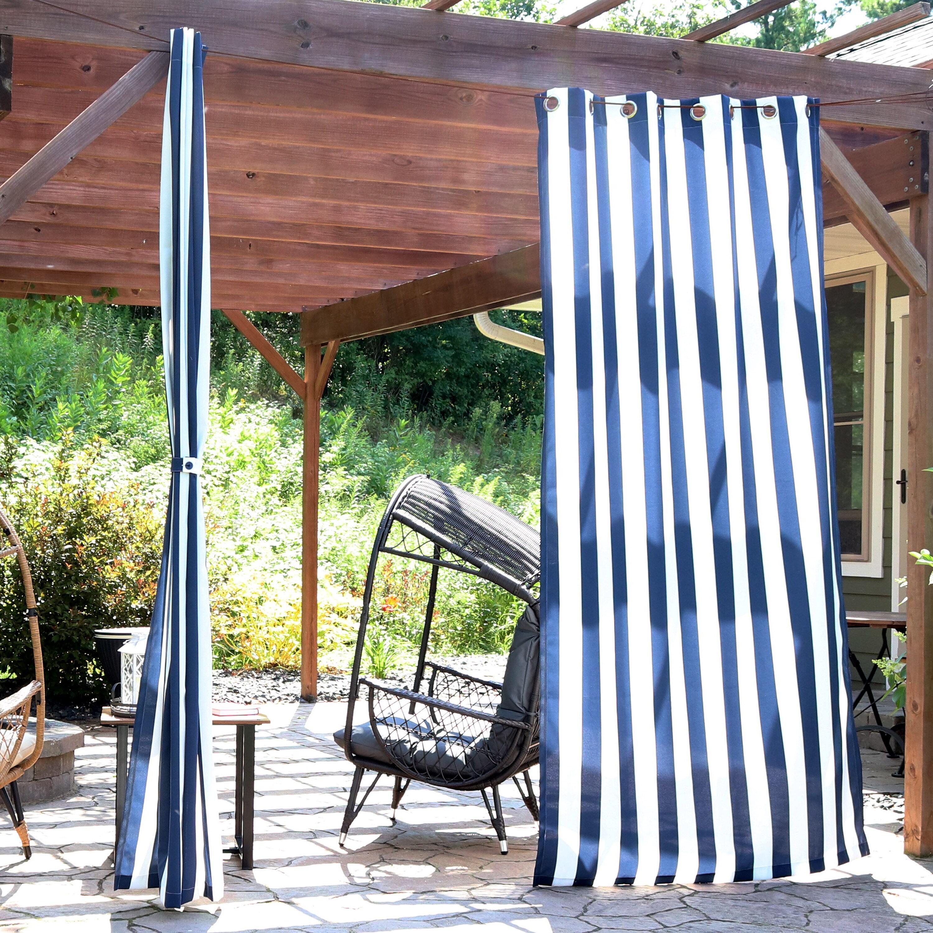 Sunnydaze Modern 2-Piece Blue and White Stripe Light-Filtering Curtain Set